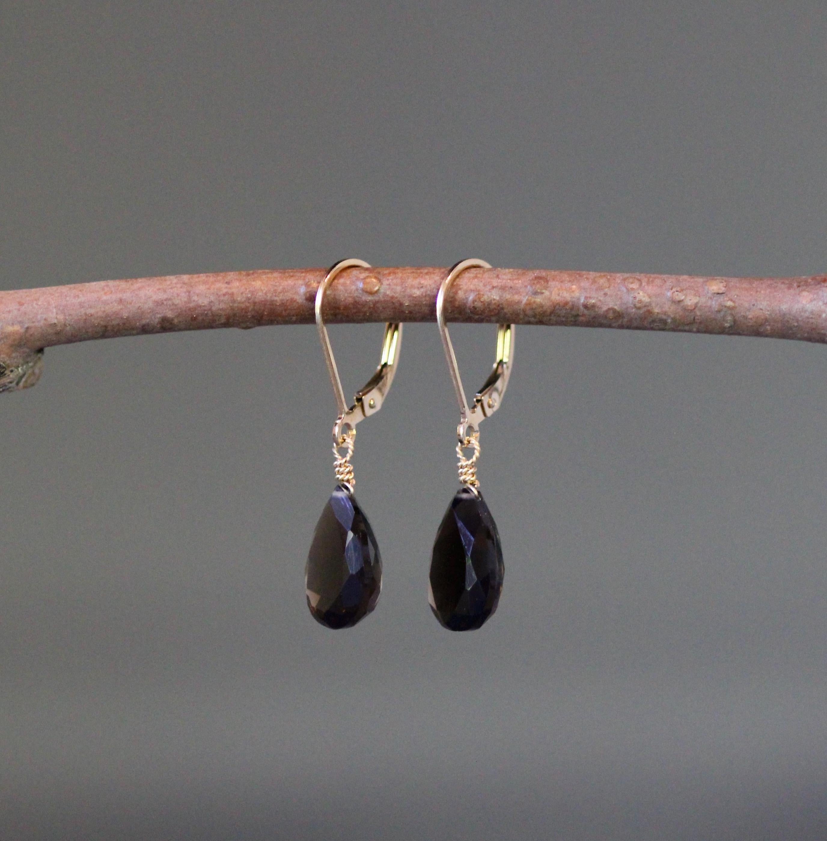 Smoky Quartz Teardrop Earrings on Gold Filled Leverbacks