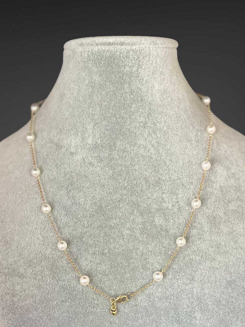 White Freshwater Pearl Tin Cup Style Necklace with Gold Filled Chain