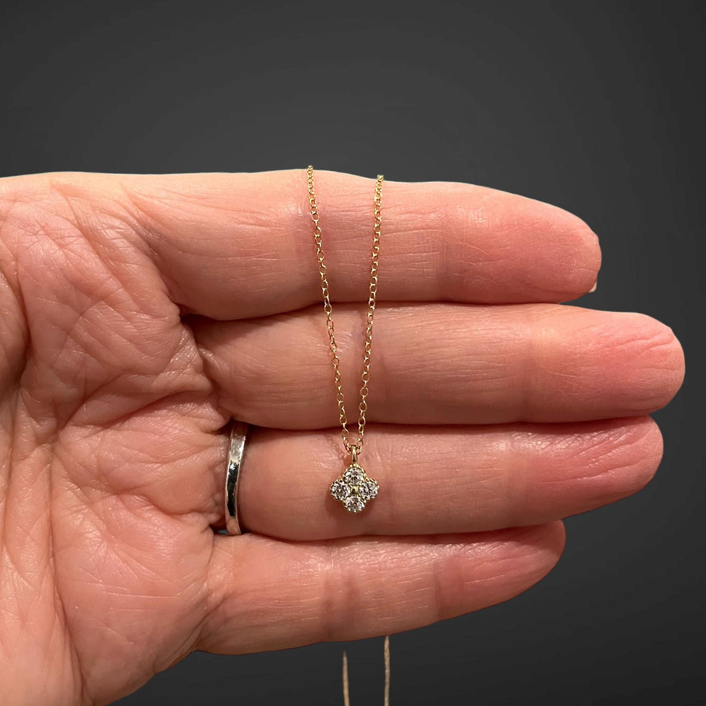 Cubic Zirconia Gold Vermeil Small Flower Pendant Necklace on Gold Filled Chain