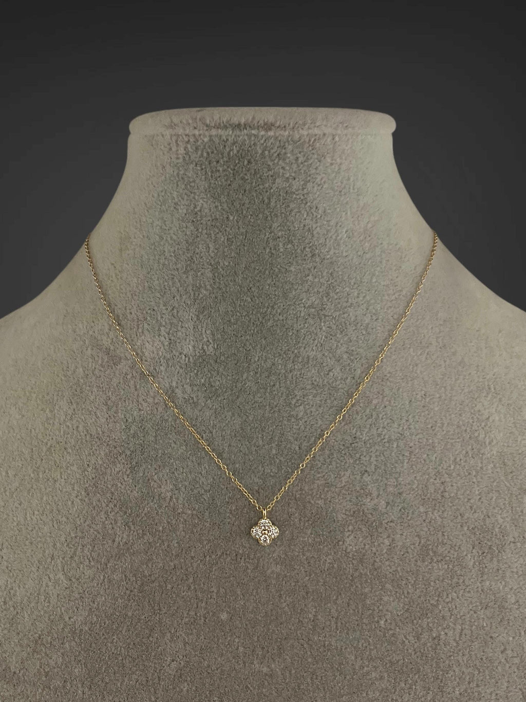 Cubic Zirconia Gold Vermeil Small Flower Pendant Necklace on Gold Filled Chain