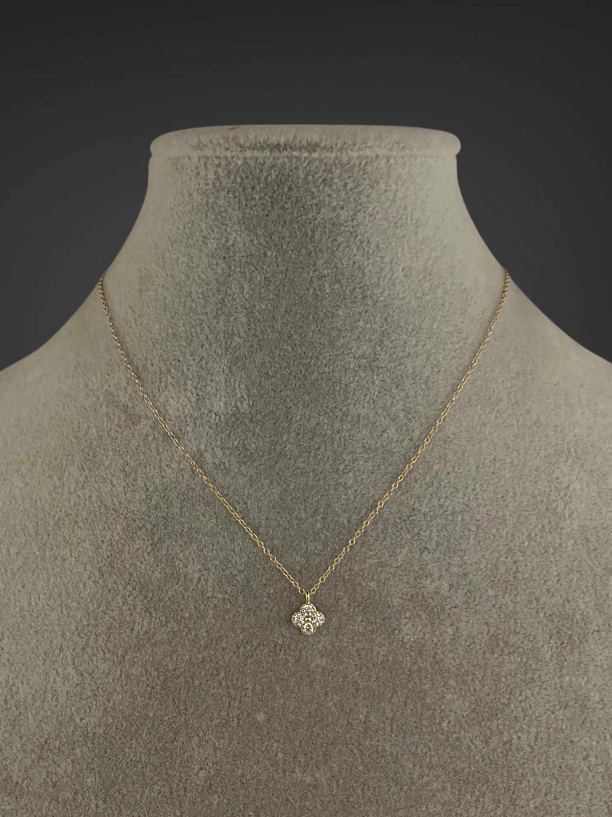 Cubic Zirconia Gold Vermeil Small Flower Pendant Necklace on Gold Filled Chain