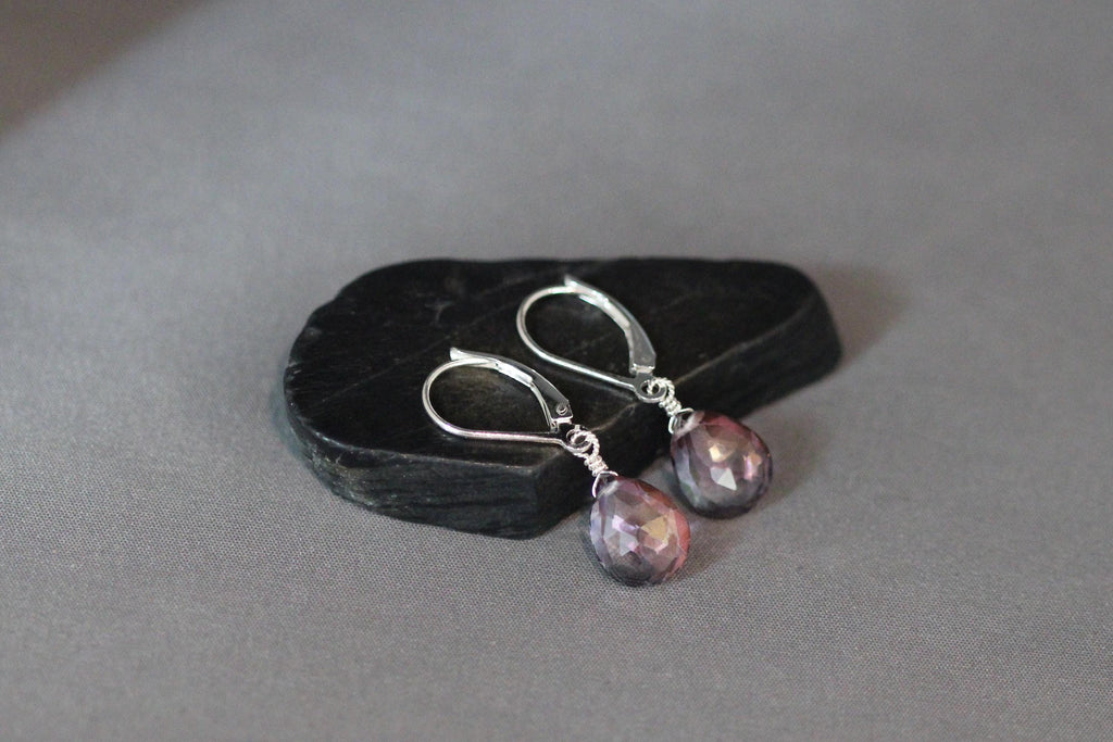 Rainbow Mystic Quartz Teardrop Earrings on Sterling Silver Leverbacks