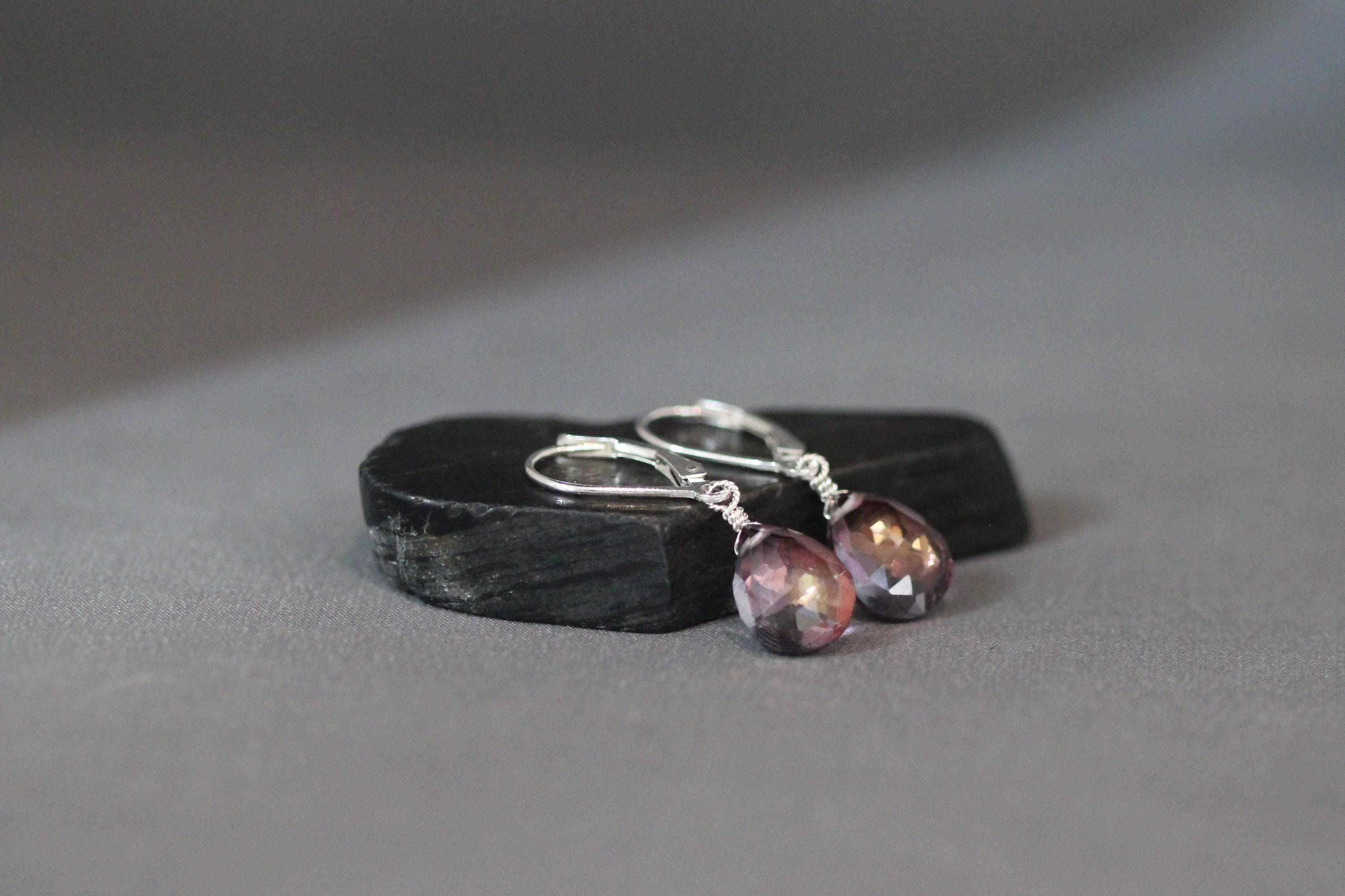 Rainbow Mystic Quartz Teardrop Earrings on Sterling Silver Leverbacks