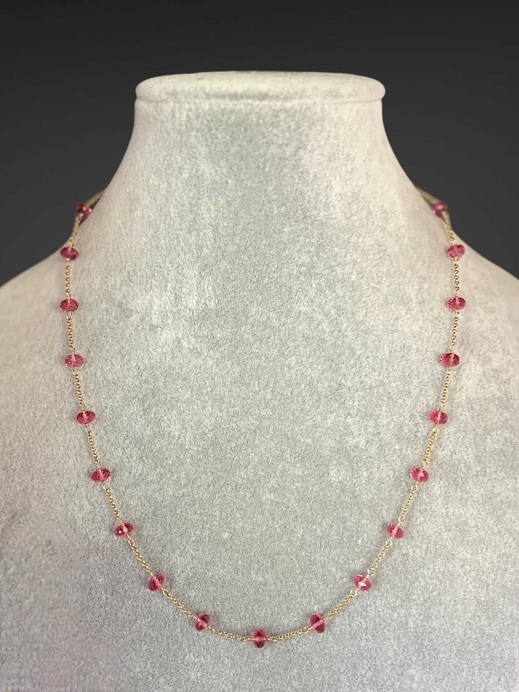 Pink Quartz Gemstone Necklace on a Gold Filled Chain