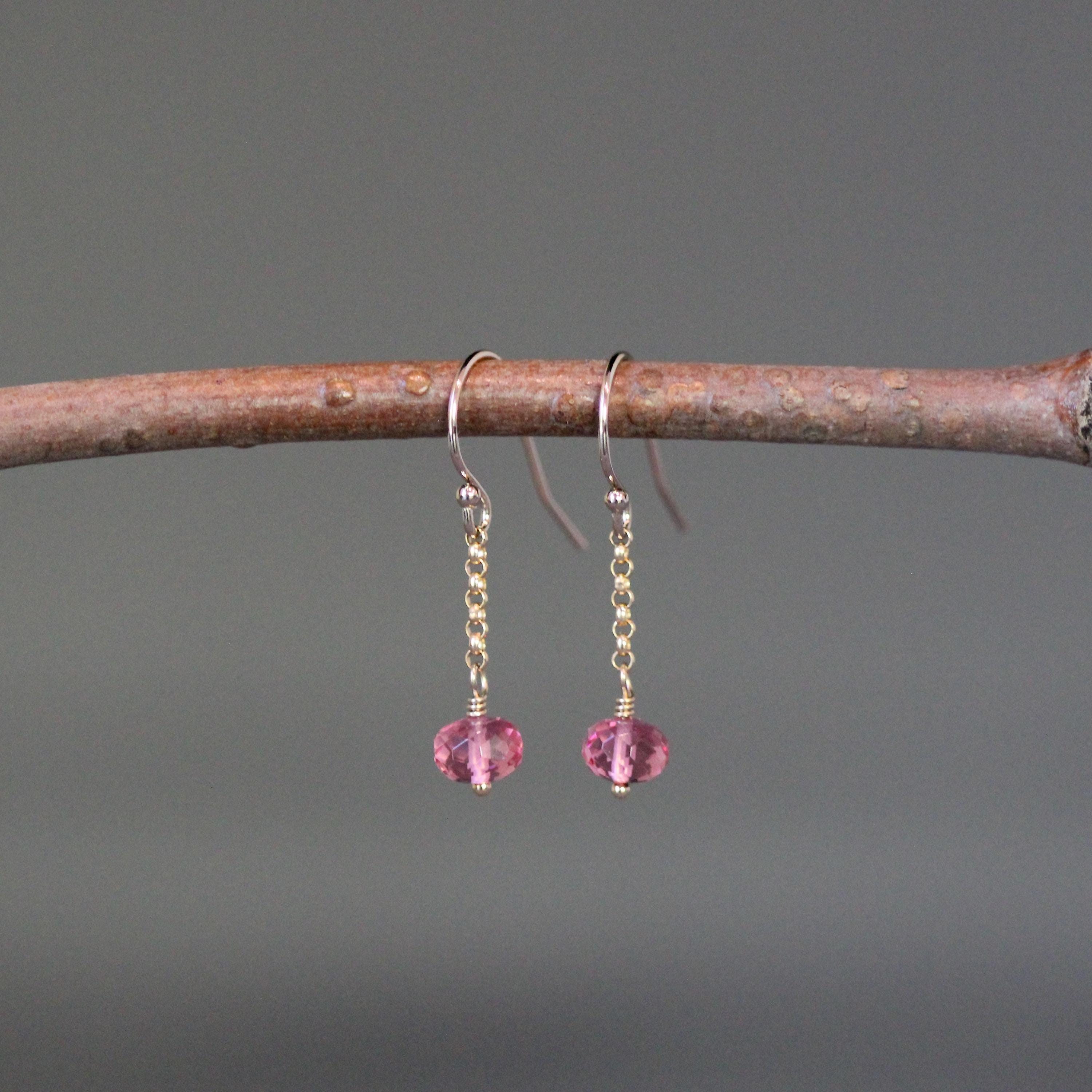 Pink Quartz Gemstone Necklace on a Gold Filled Chain