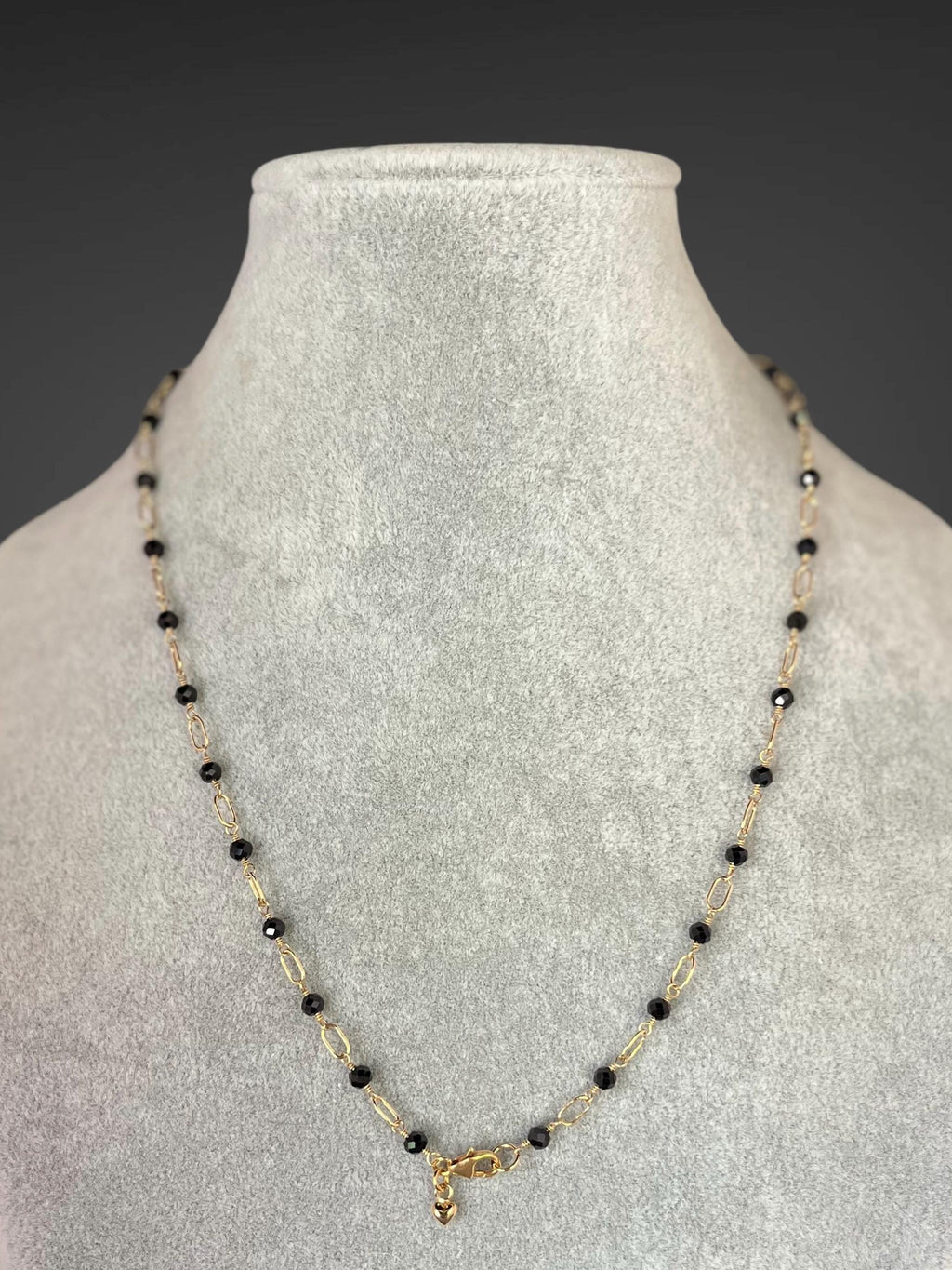 Black Spinel Station Necklace on Gold Filled Chain