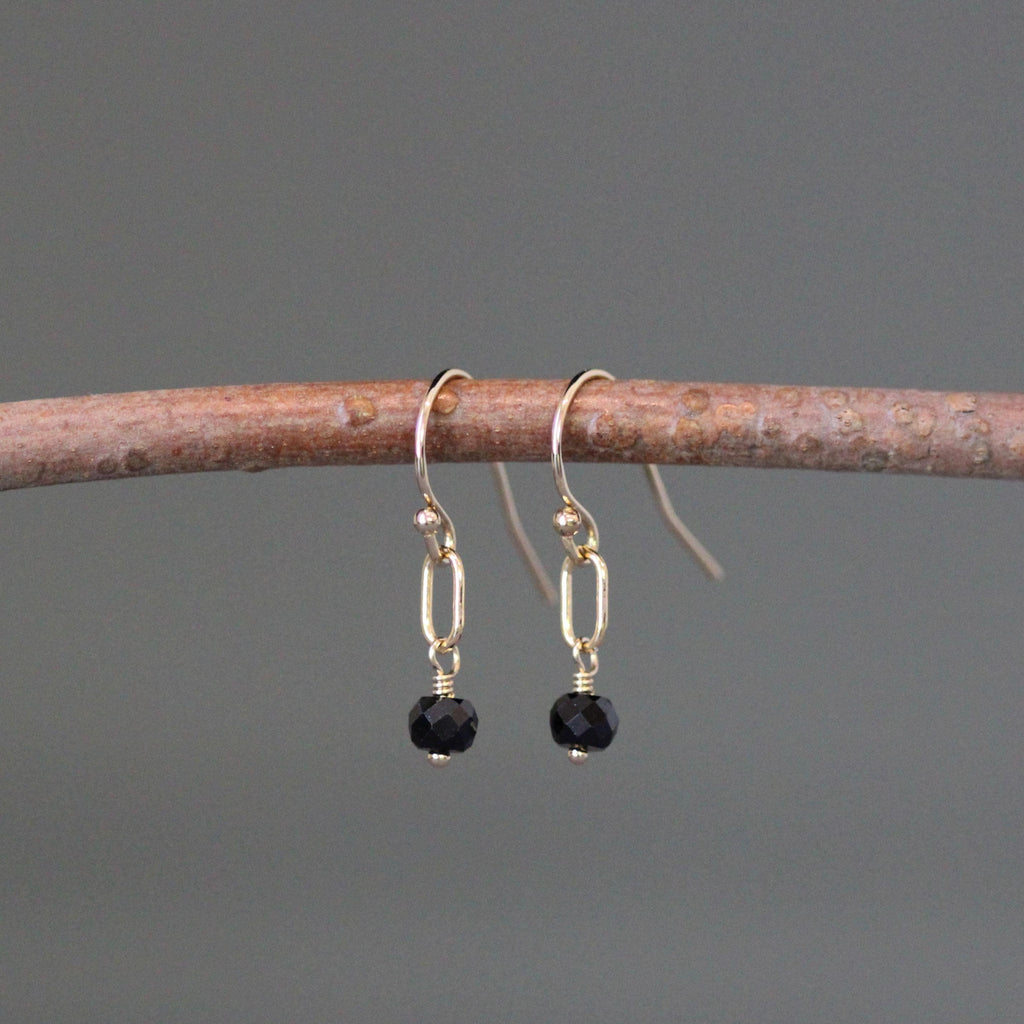 Black Spinel Station Necklace on Gold Filled Chain