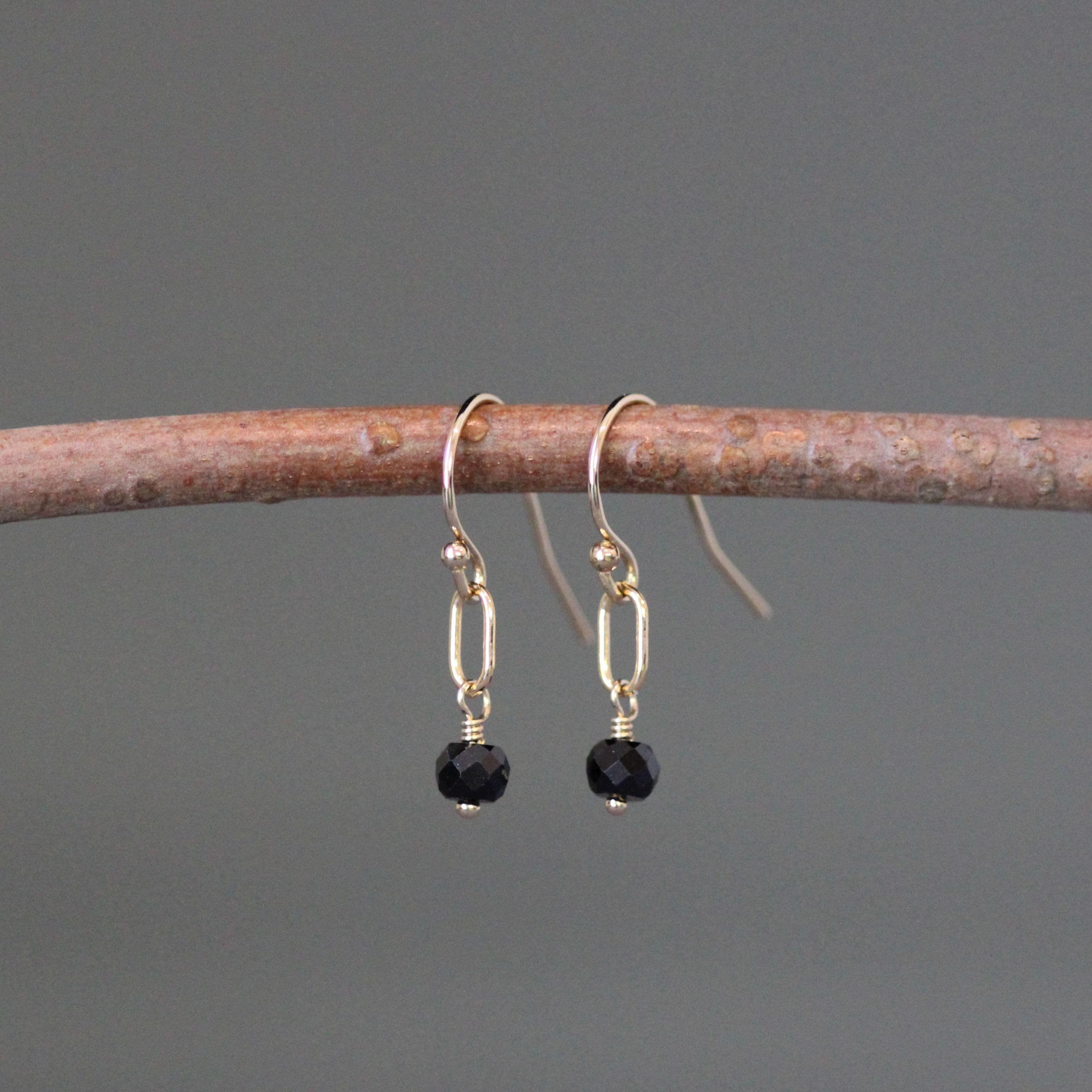 Black Spinel Station Necklace on Gold Filled Chain