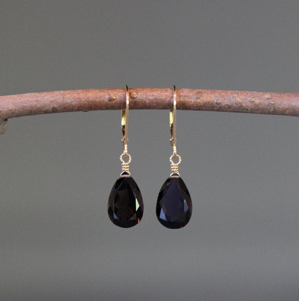 Smoky Quartz Teardrop Earrings on Gold Filled Leverbacks