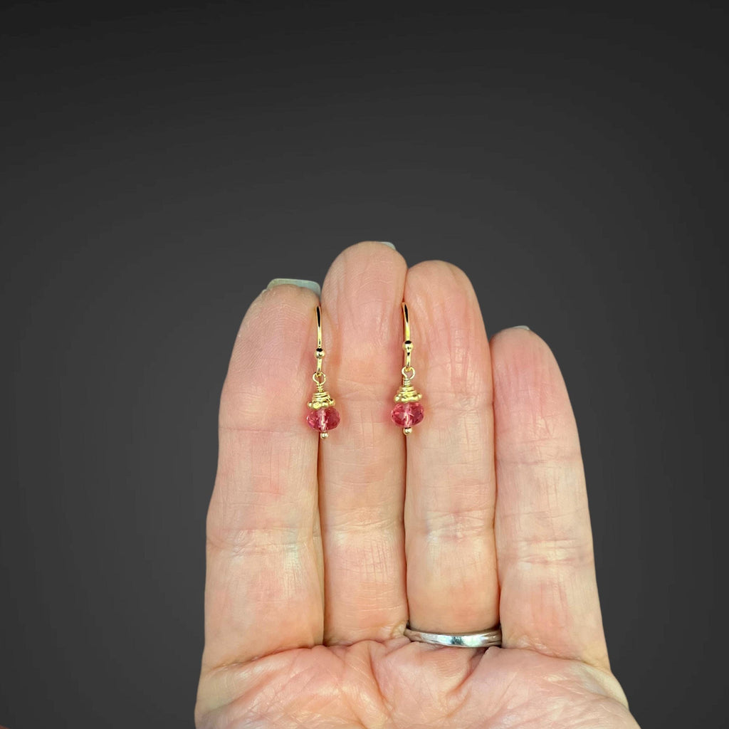 Hot Pink Quartz Button Earrings with Gold Vermeil Caps