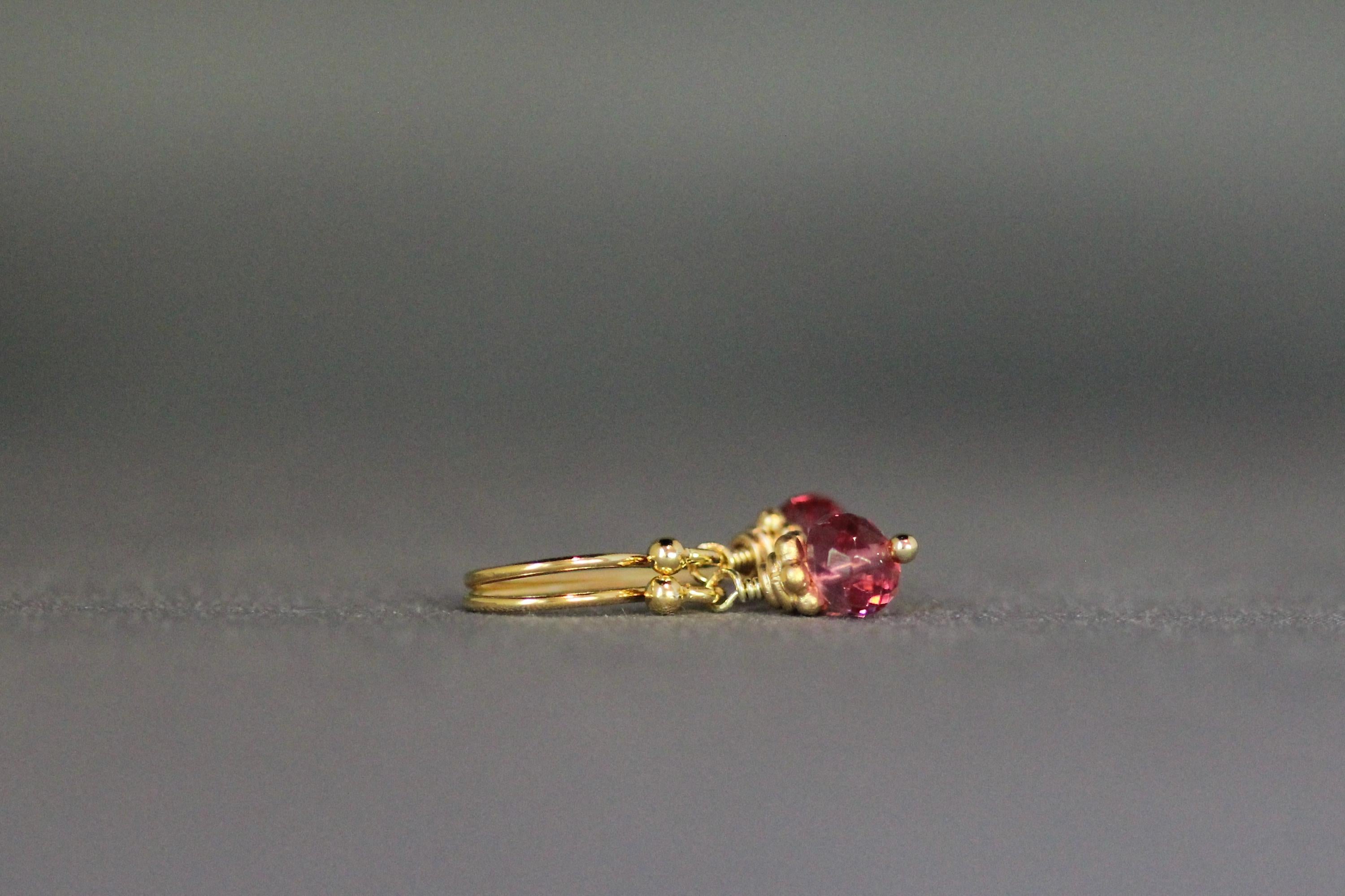 Hot Pink Quartz Button Earrings with Gold Vermeil Caps