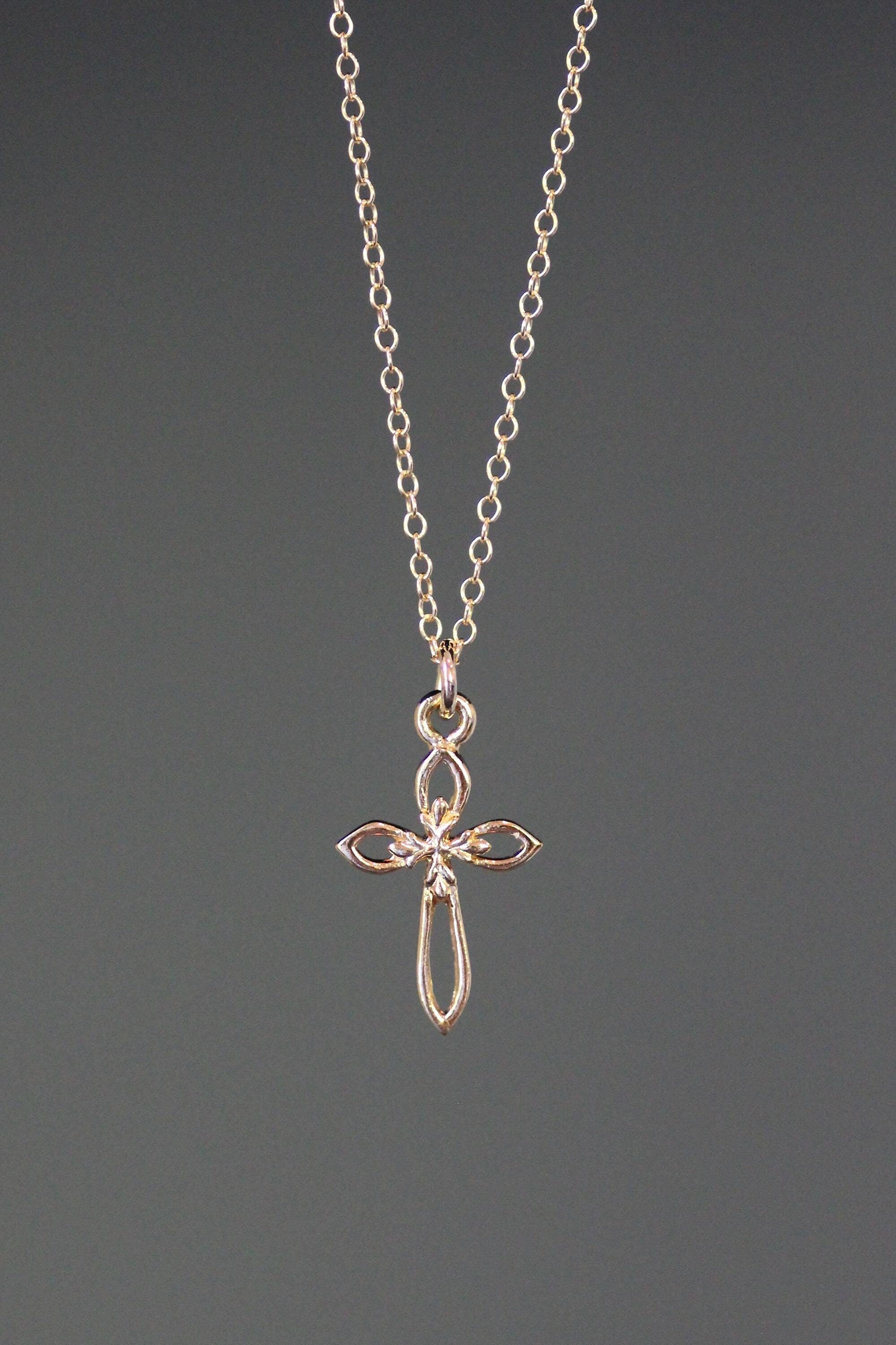 Gold Vermeil Cross Pendant Necklace on Gold Filled Chain