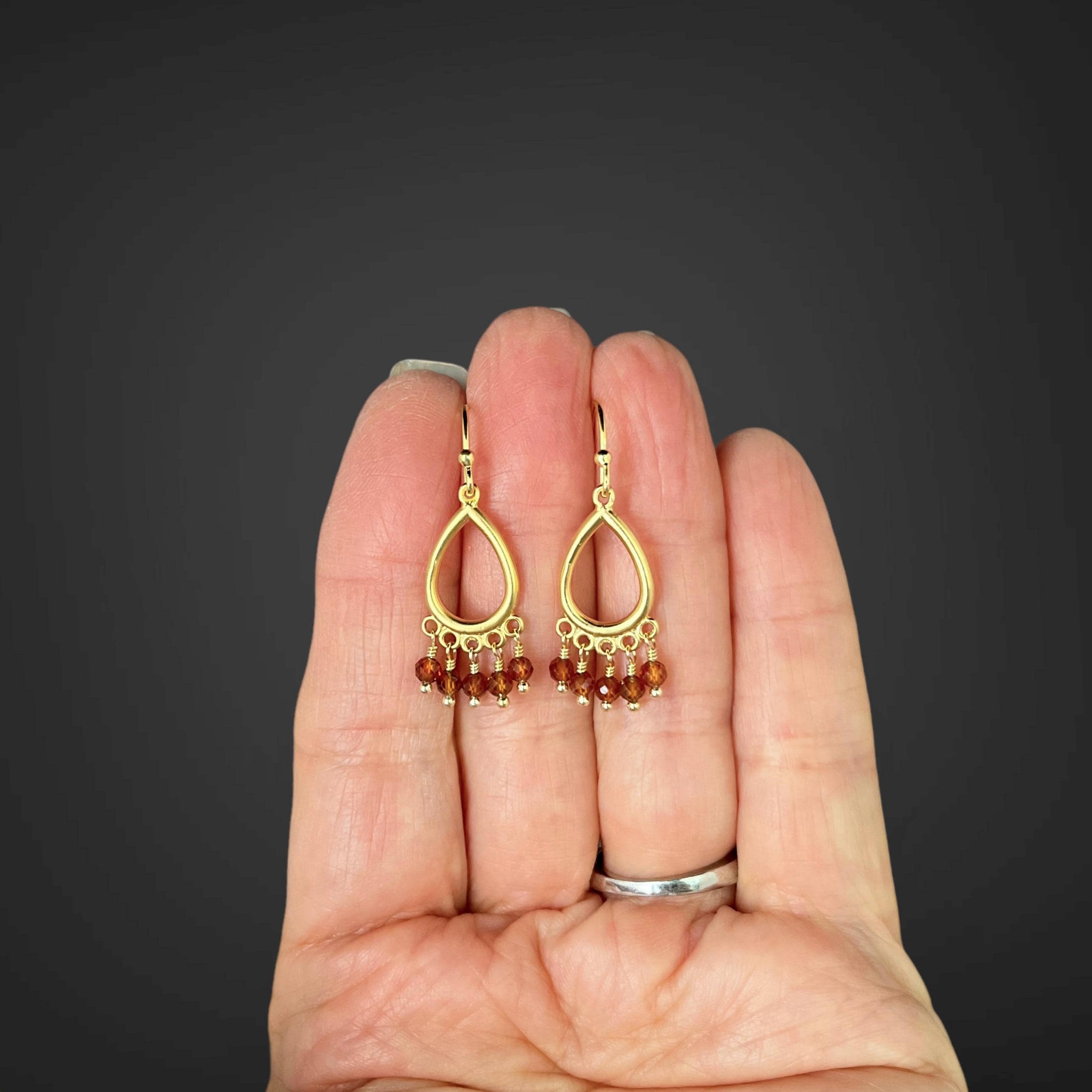 Hessonite Garnet and Gold Vermeil Chandelier Dangle Earrings