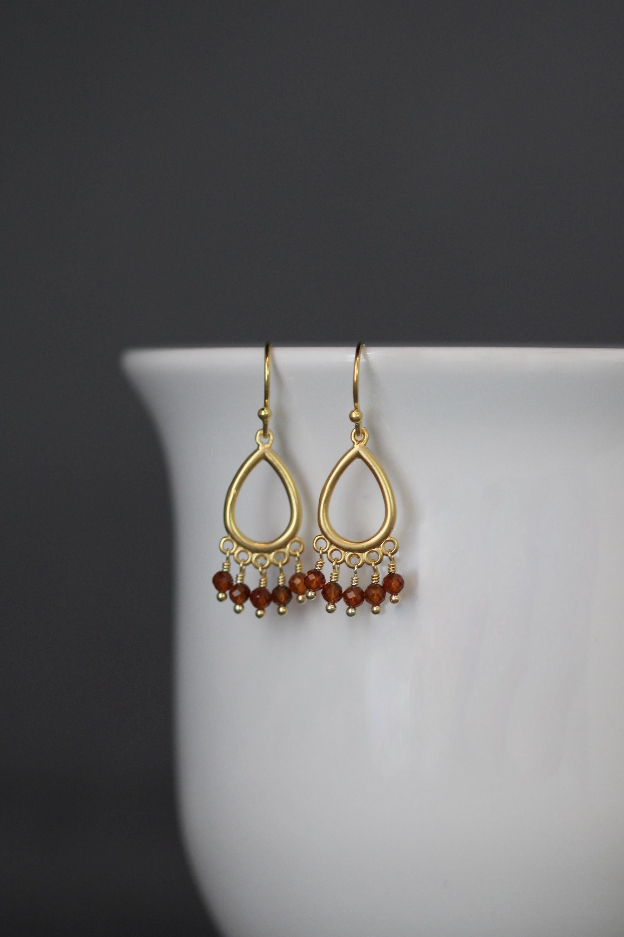 Hessonite Garnet and Gold Vermeil Chandelier Dangle Earrings