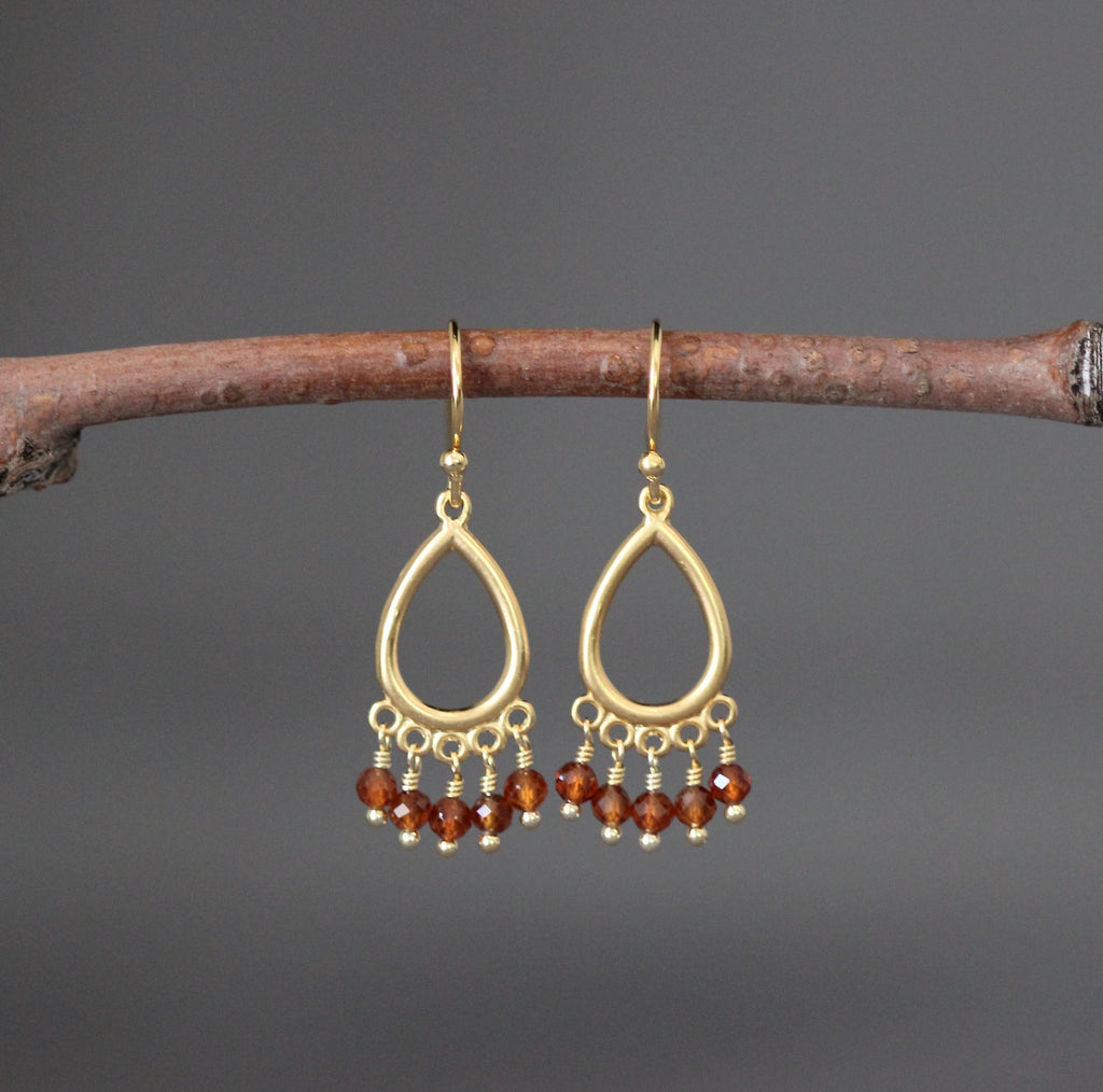 Hessonite Garnet and Gold Vermeil Chandelier Dangle Earrings