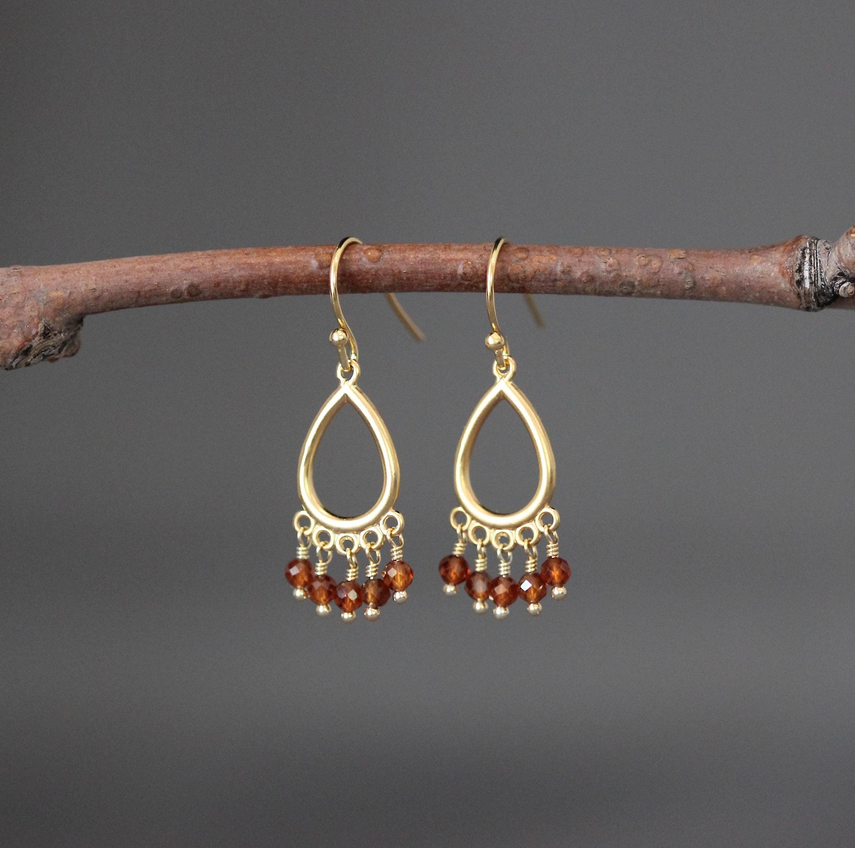 Hessonite Garnet and Gold Vermeil Chandelier Dangle Earrings
