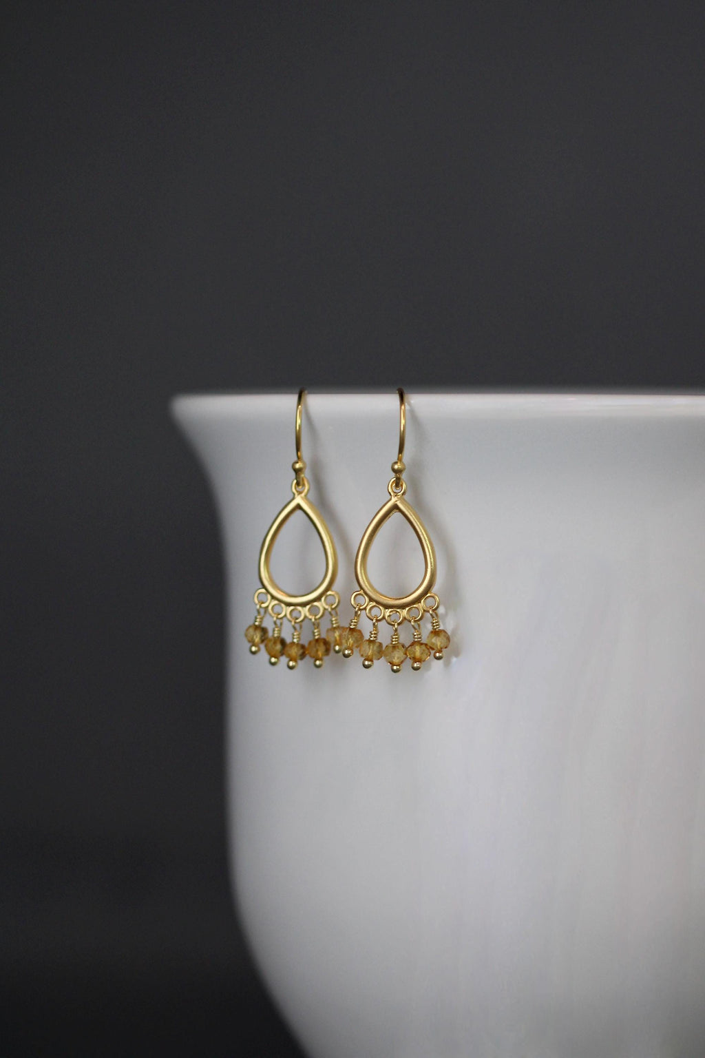 Citrine and Gold Vermeil Matte Chandelier Dangle Earrings