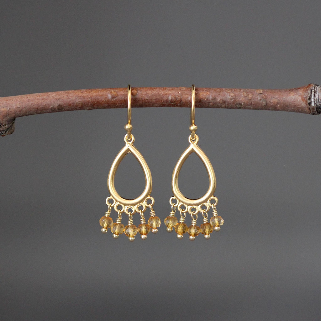 Citrine and Gold Vermeil Matte Chandelier Dangle Earrings