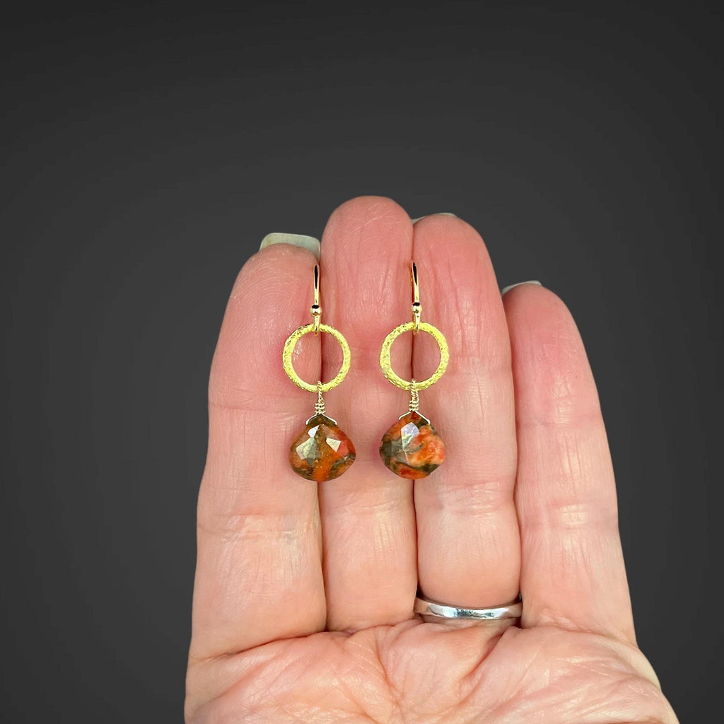 Orange Copper Turquoise and Gold Vermeil Circle Link Dangle Earrings