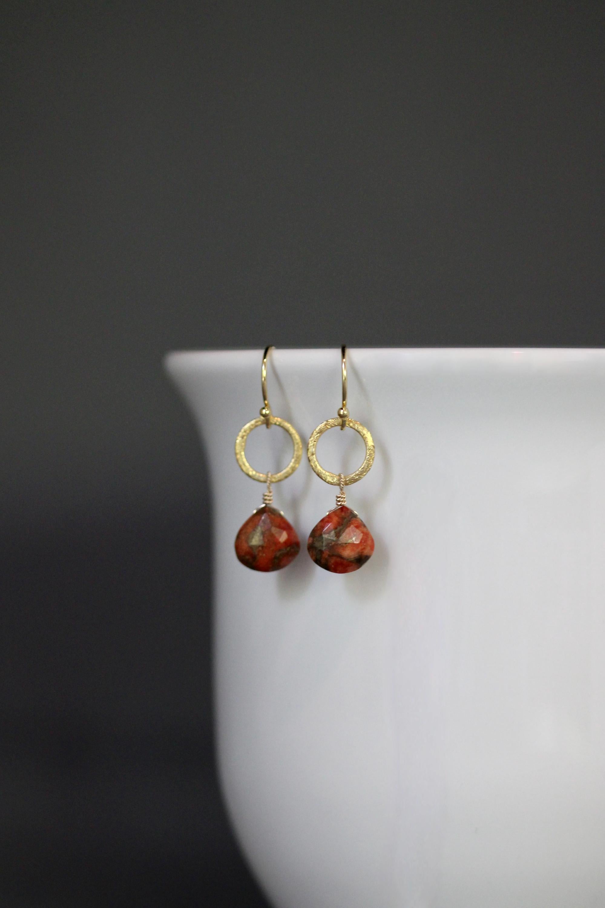 Orange Copper Turquoise and Gold Vermeil Circle Link Dangle Earrings