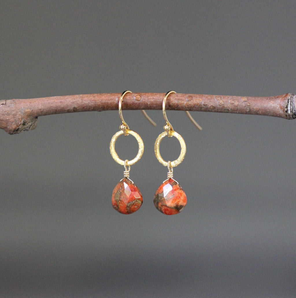 Orange Copper Turquoise and Gold Vermeil Circle Link Dangle Earrings