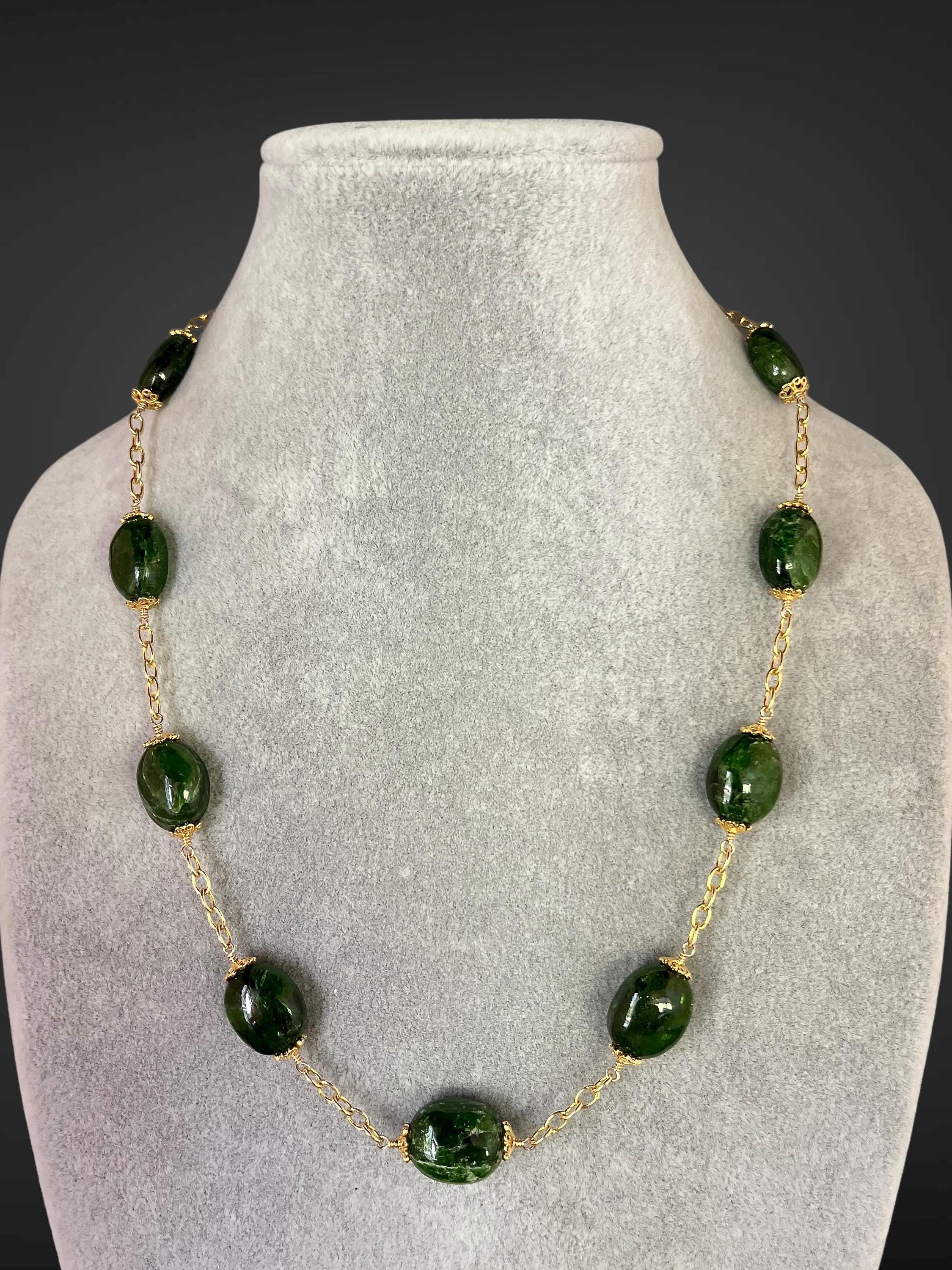 Emerald Green Chrome Diopside Nugget Jewelry Set