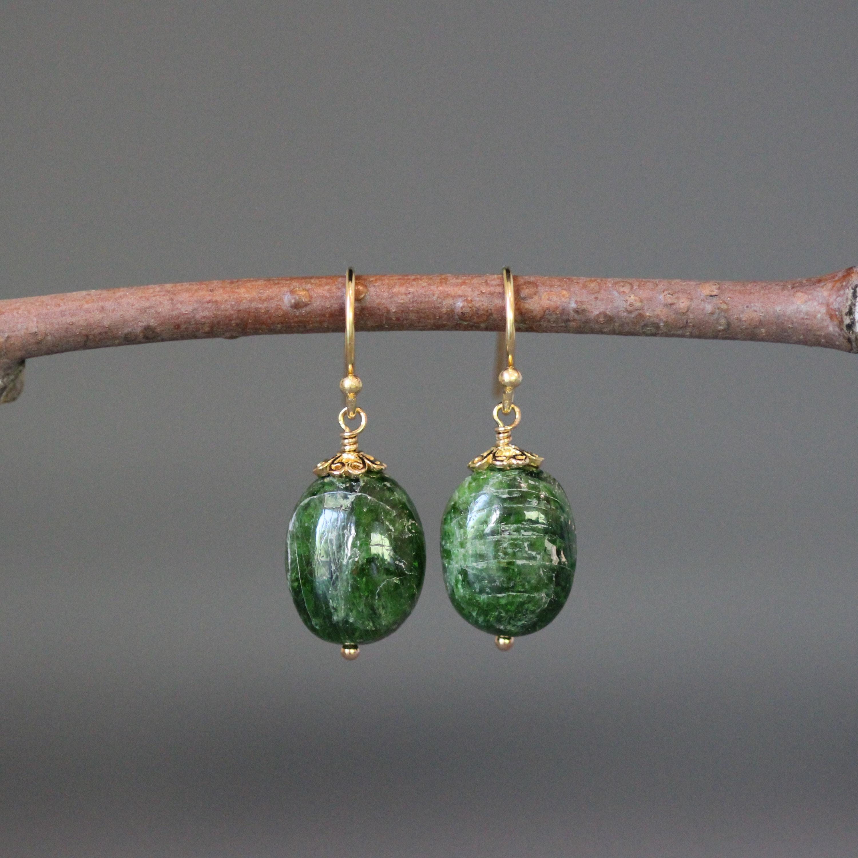 Emerald Green Chrome Diopside Nugget Jewelry Set
