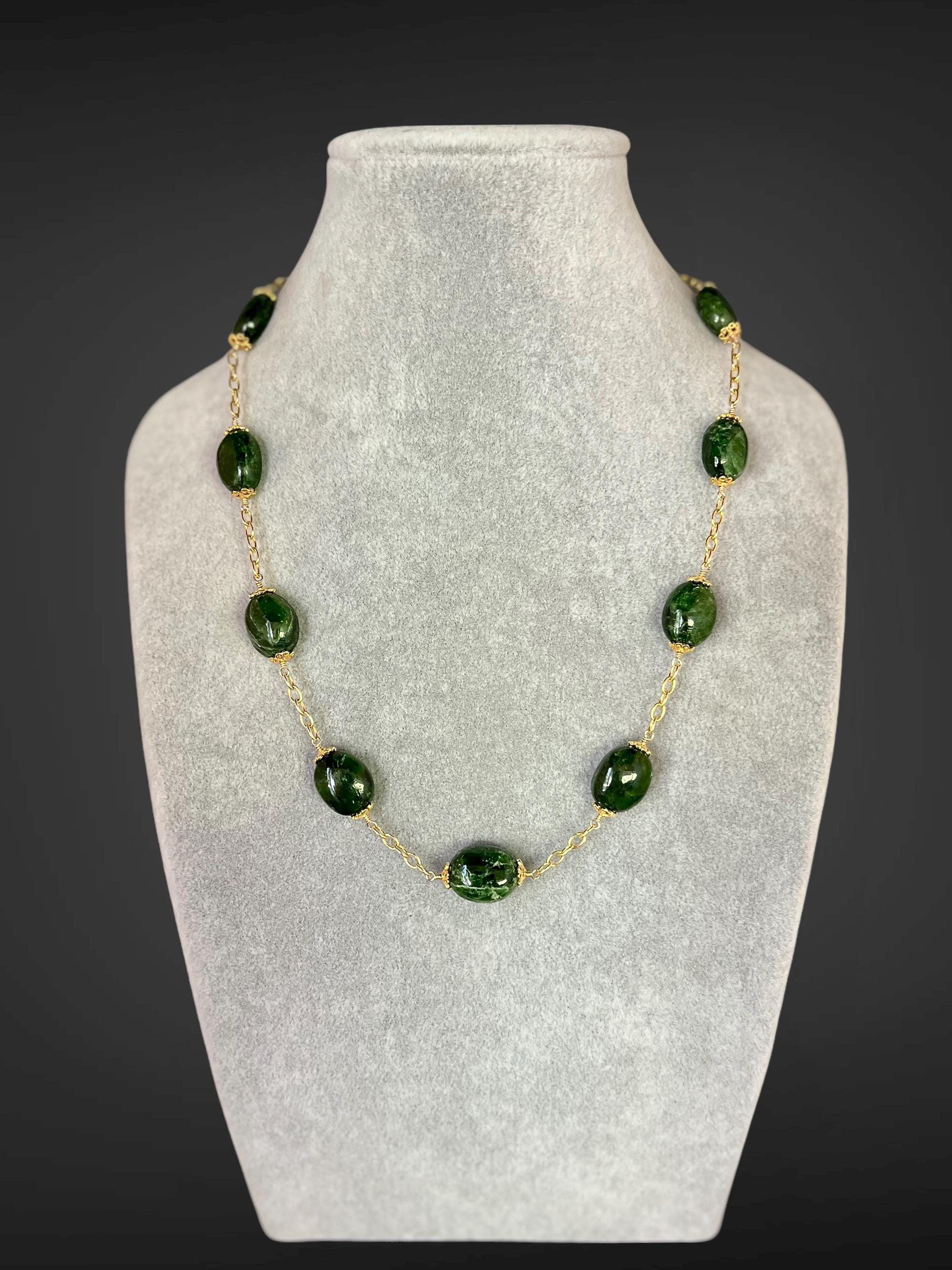 Emerald Green Chrome Diopside Nugget Jewelry Set
