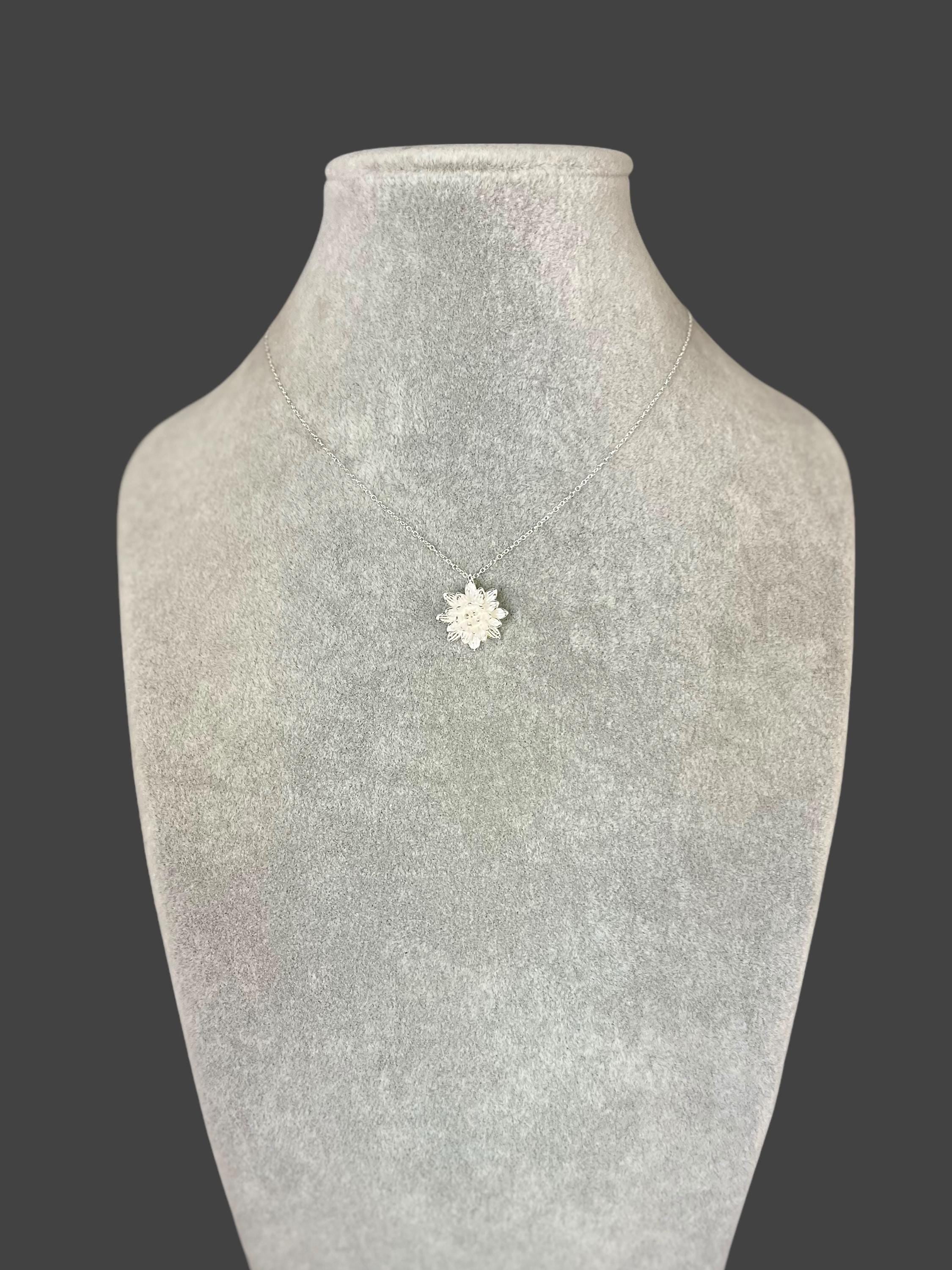 Three-Dimensional Sterling Silver Flower Charm Pendant Necklace
