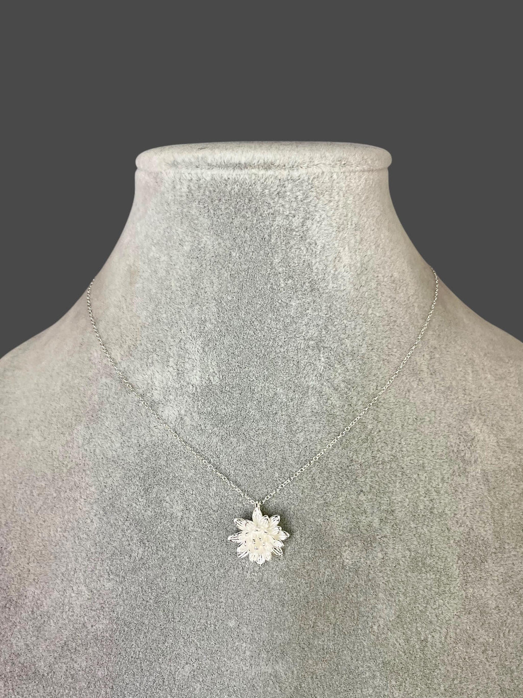 Three-Dimensional Sterling Silver Flower Charm Pendant Necklace