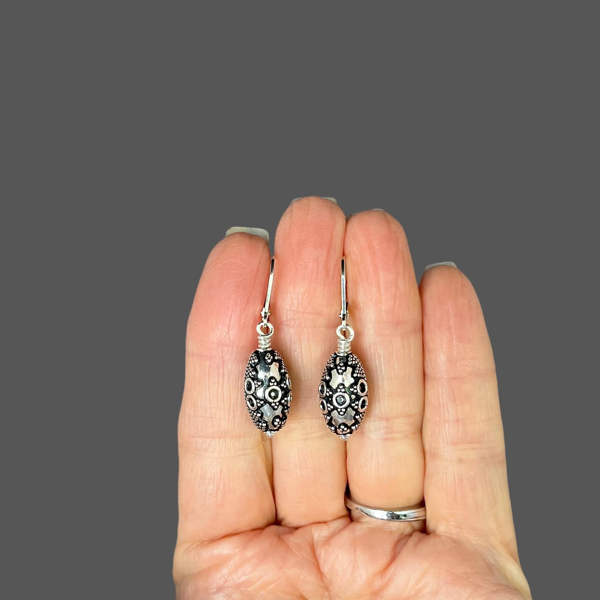 Bali Sterling Silver Filigree Bead Dangle Earrings