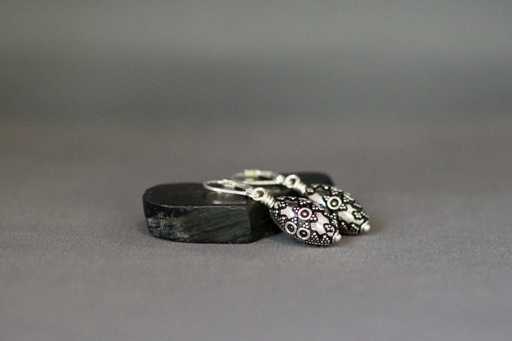 Bali Sterling Silver Filigree Bead Dangle Earrings