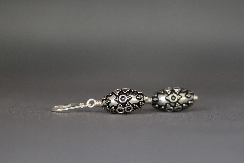 Bali Sterling Silver Filigree Bead Dangle Earrings