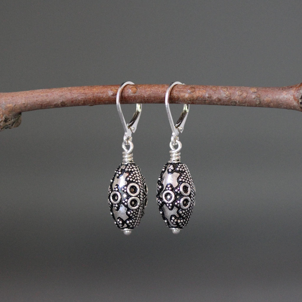 Bali Sterling Silver Filigree Bead Dangle Earrings
