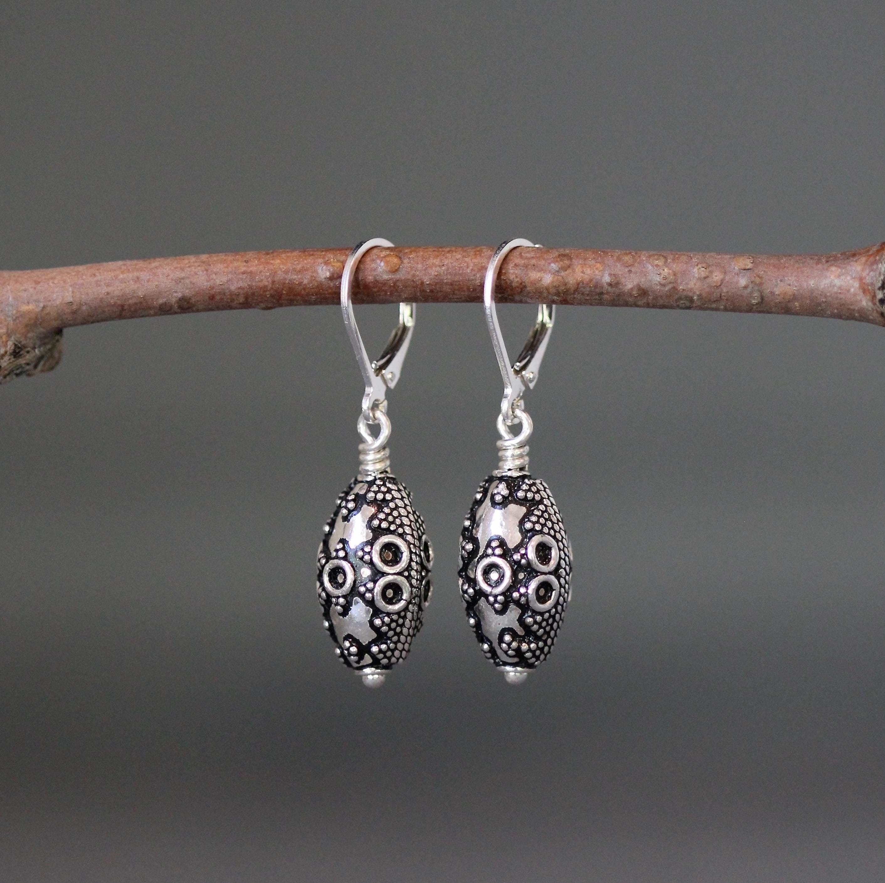 Bali Sterling Silver Filigree Bead Dangle Earrings