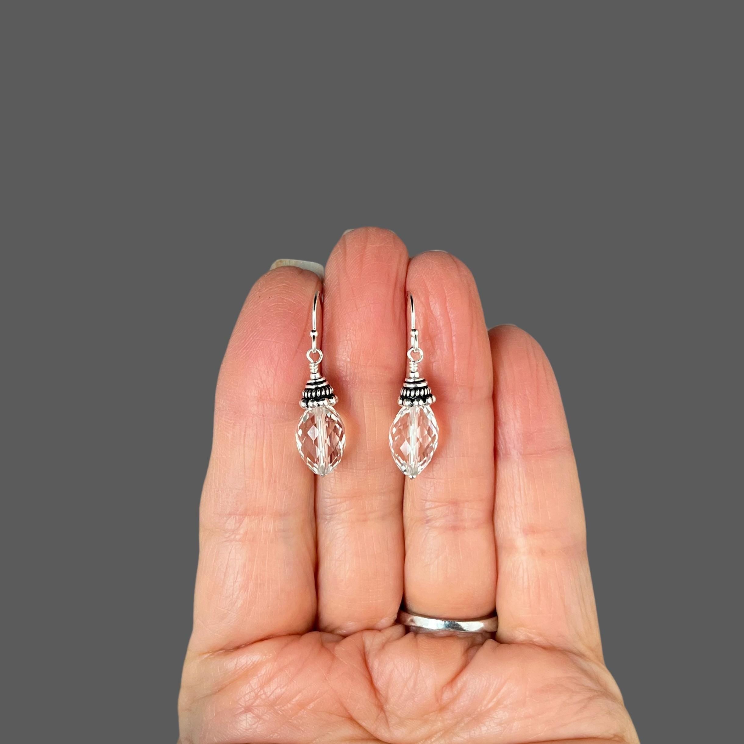 Quartz Crystal Barrel and Bali Sterling Silver Dangle Earrings