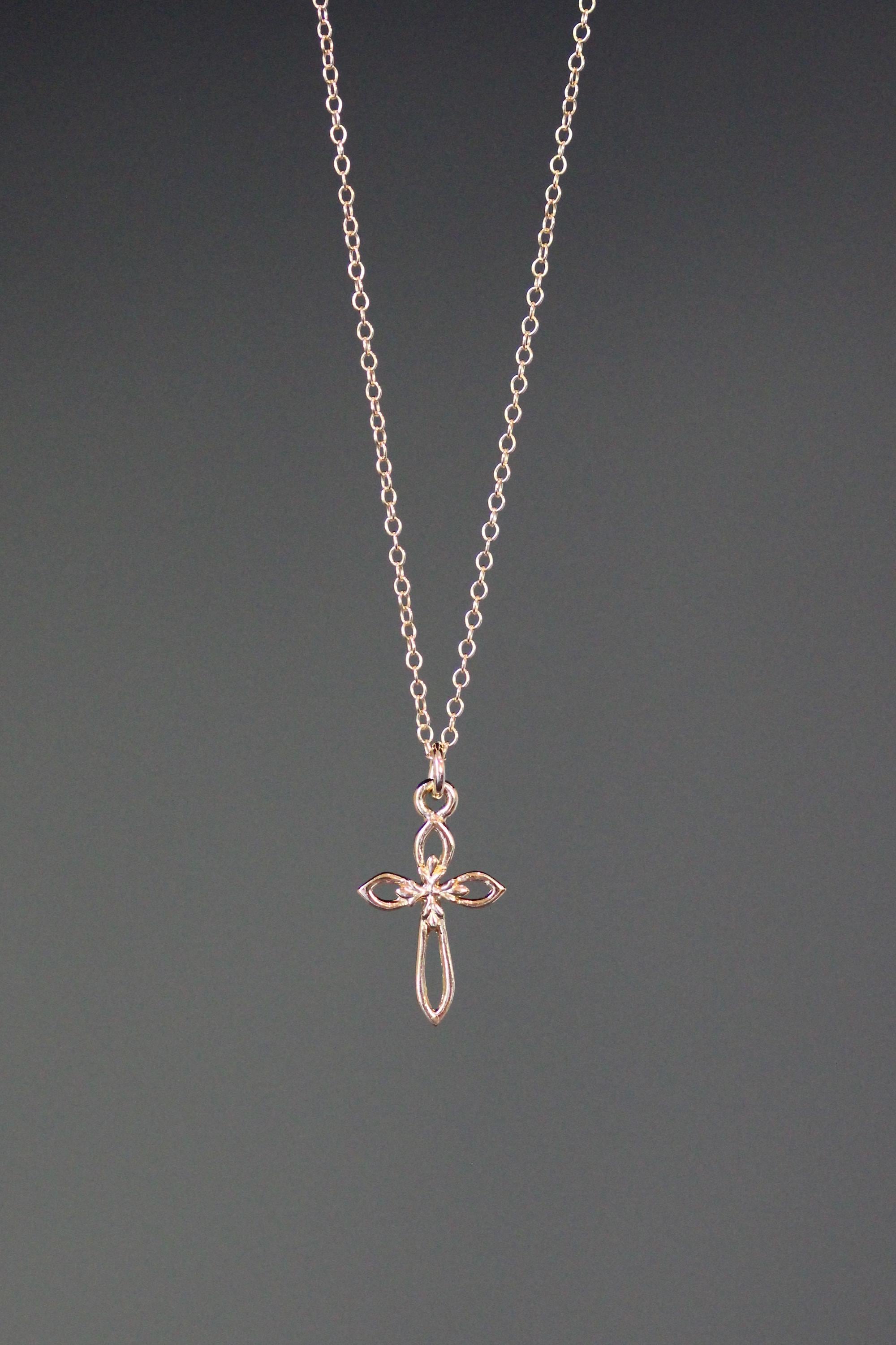 Gold Vermeil Cross Pendant Necklace on Gold Filled Chain