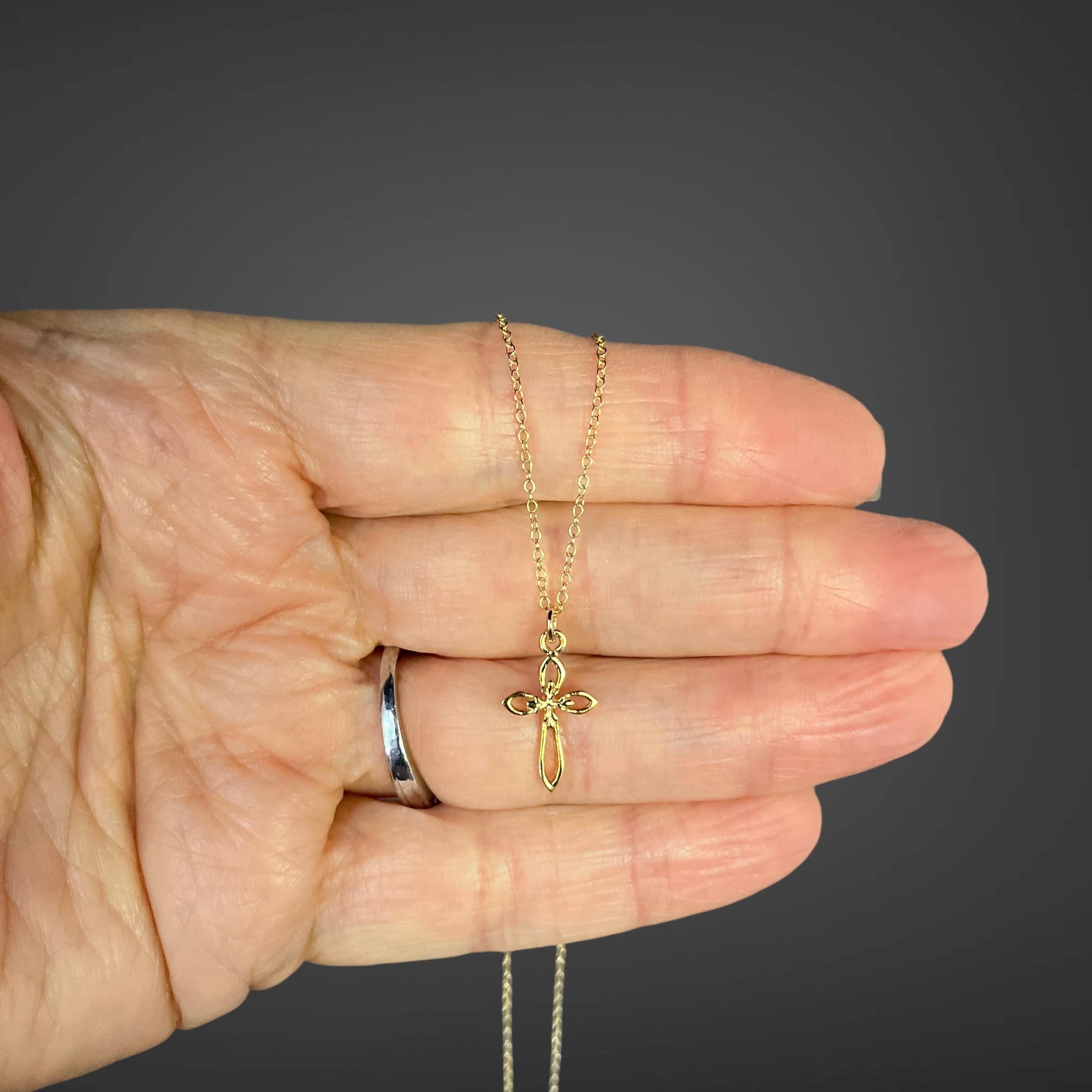 Gold Vermeil Cross Pendant Necklace on Gold Filled Chain