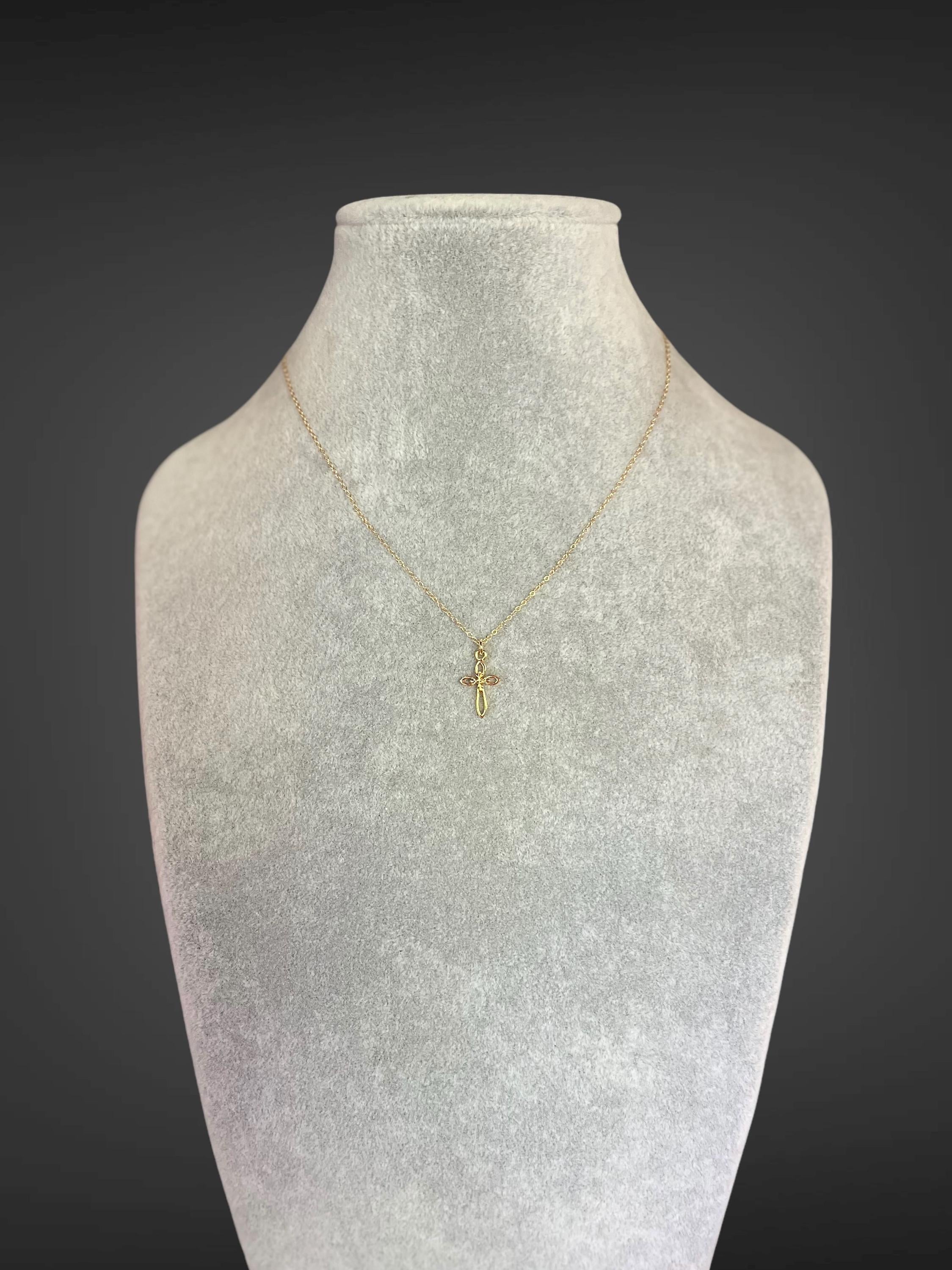 Gold Vermeil Cross Pendant Necklace on Gold Filled Chain