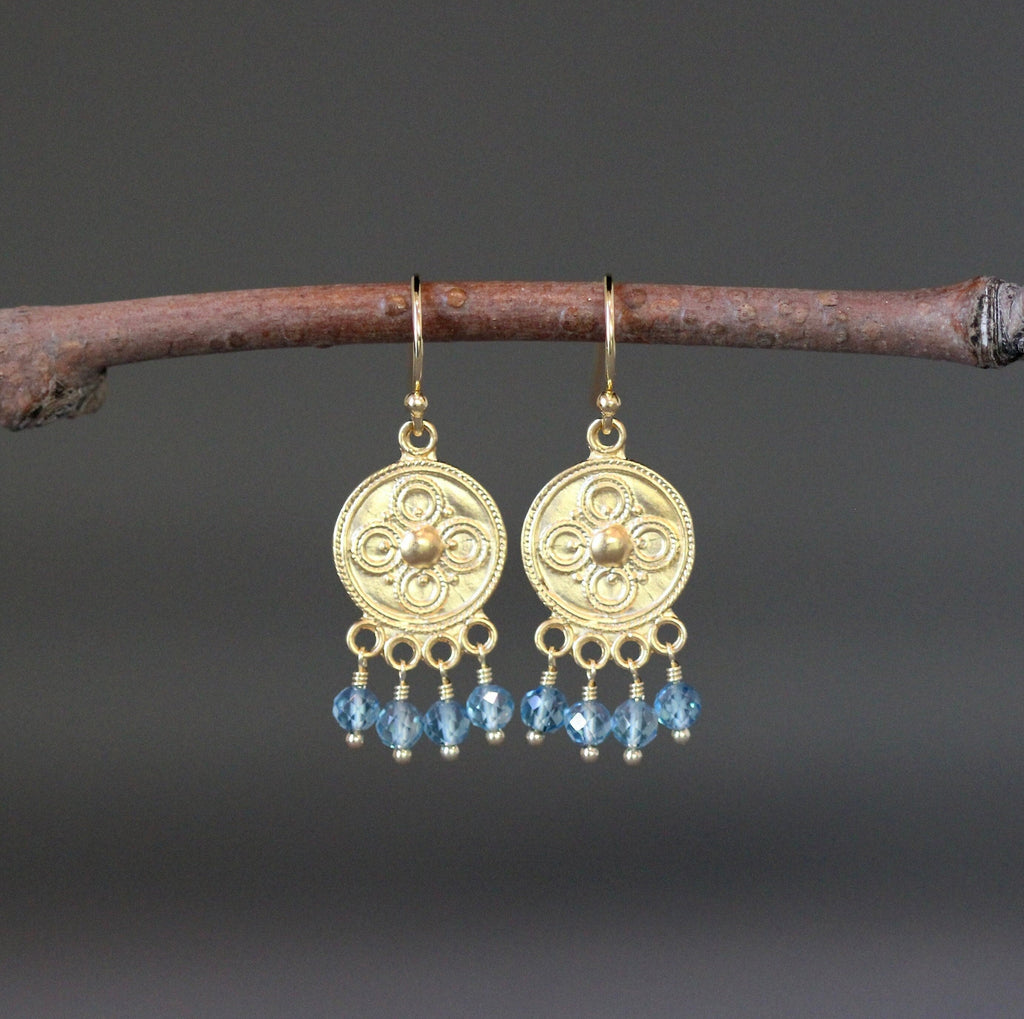Blue Topaz and Gold Vermeil Chandelier Dangle Earrings