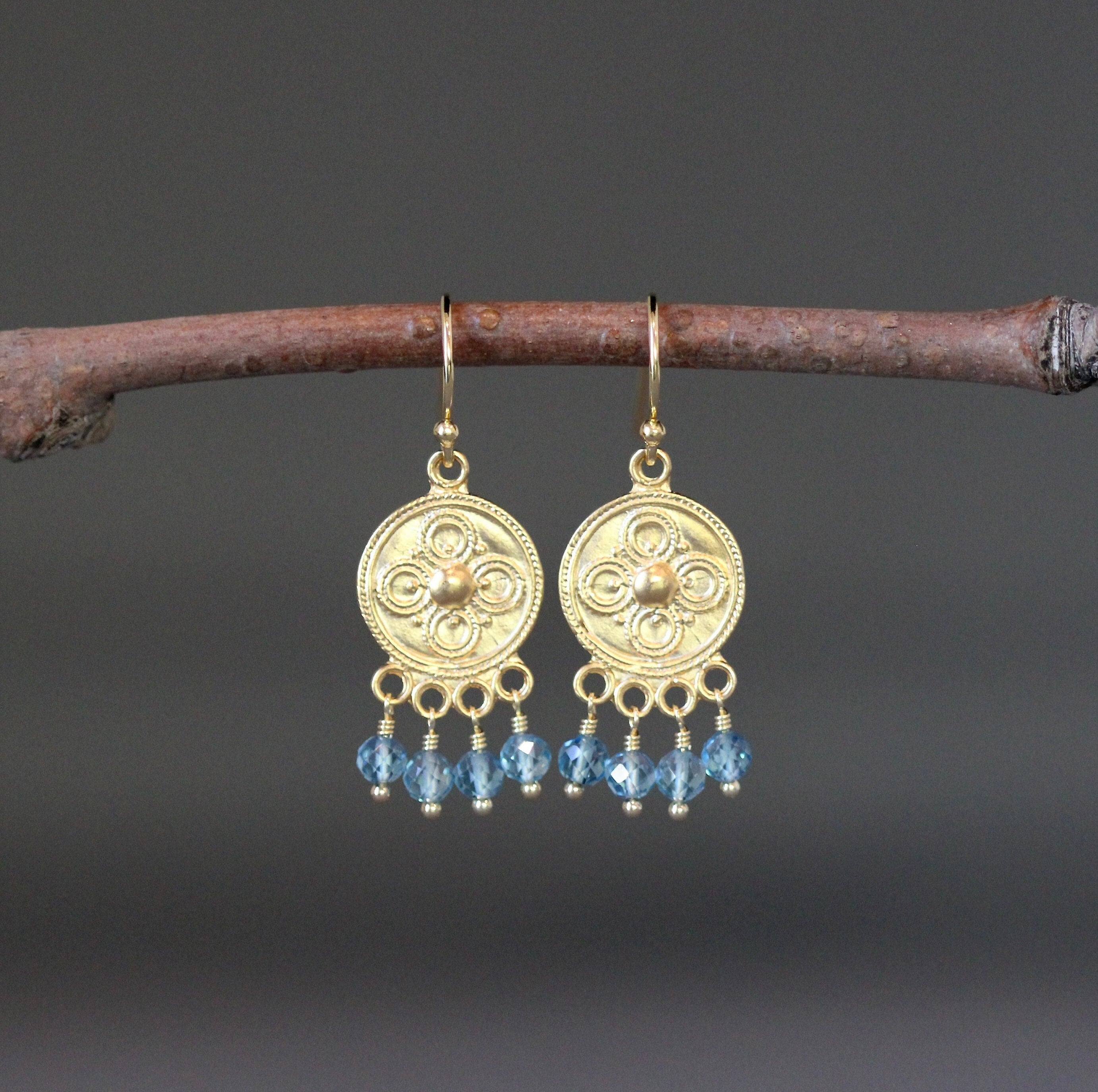 Blue Topaz and Gold Vermeil Chandelier Dangle Earrings