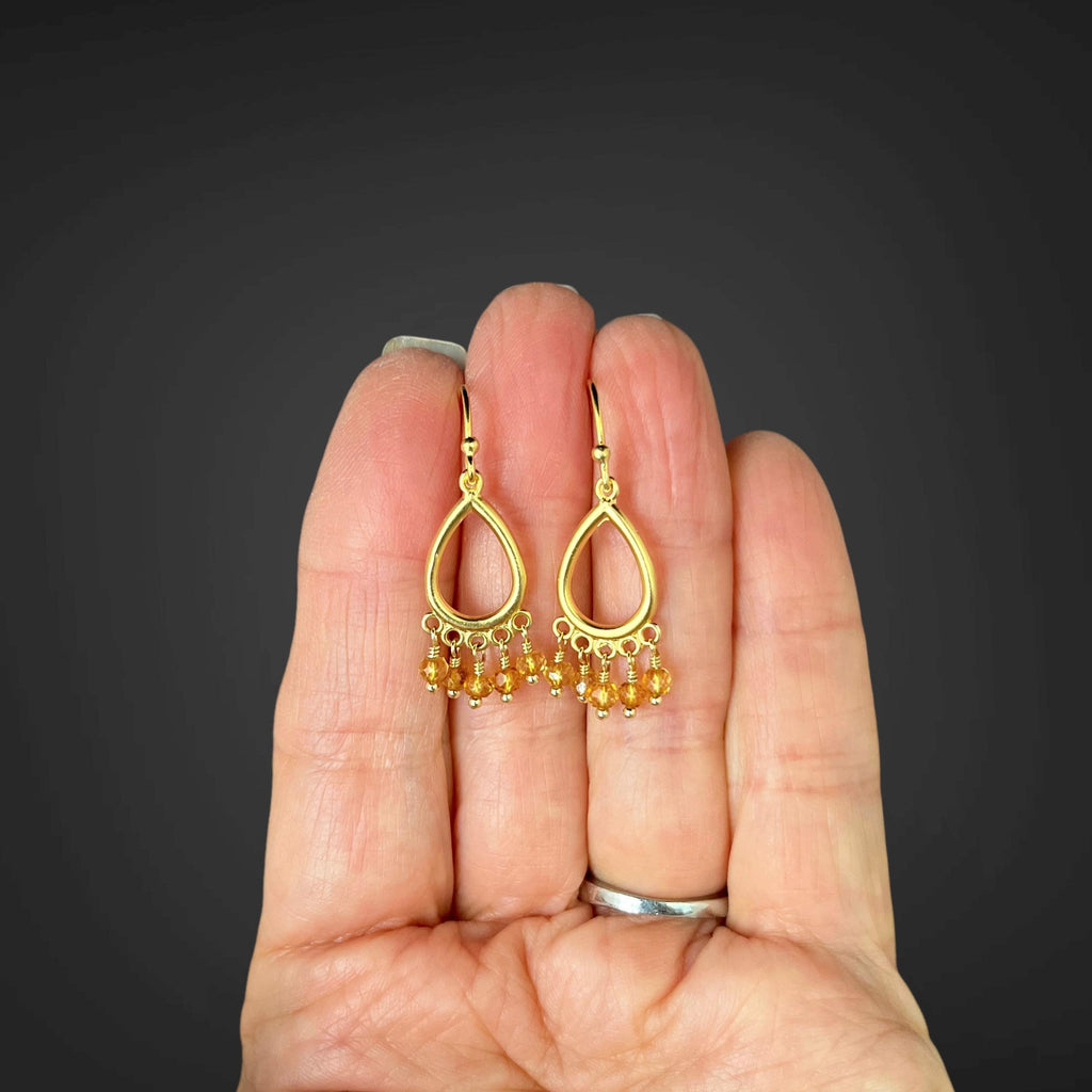 Citrine and Gold Vermeil Matte Chandelier Dangle Earrings