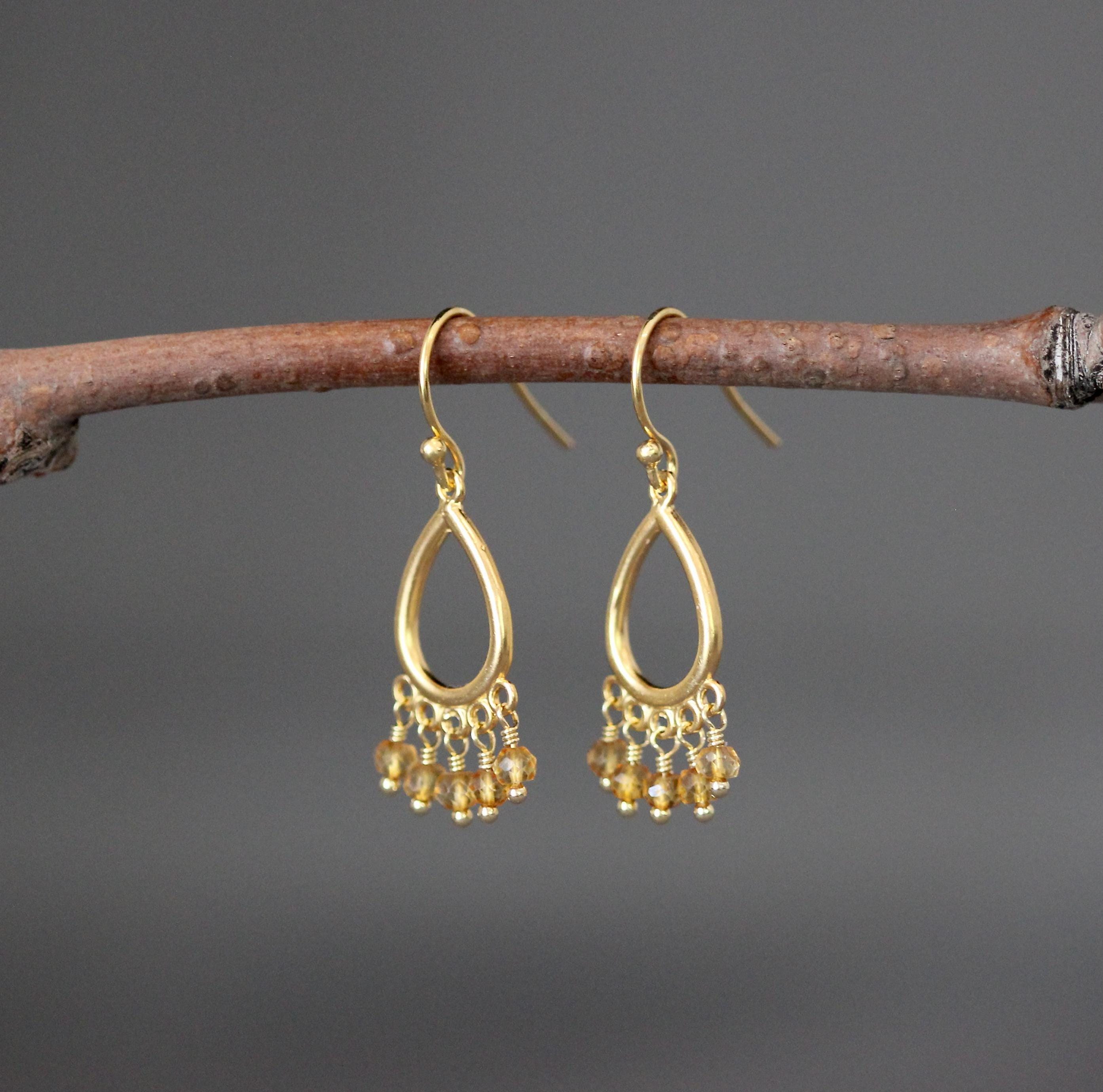 Citrine and Gold Vermeil Matte Chandelier Dangle Earrings