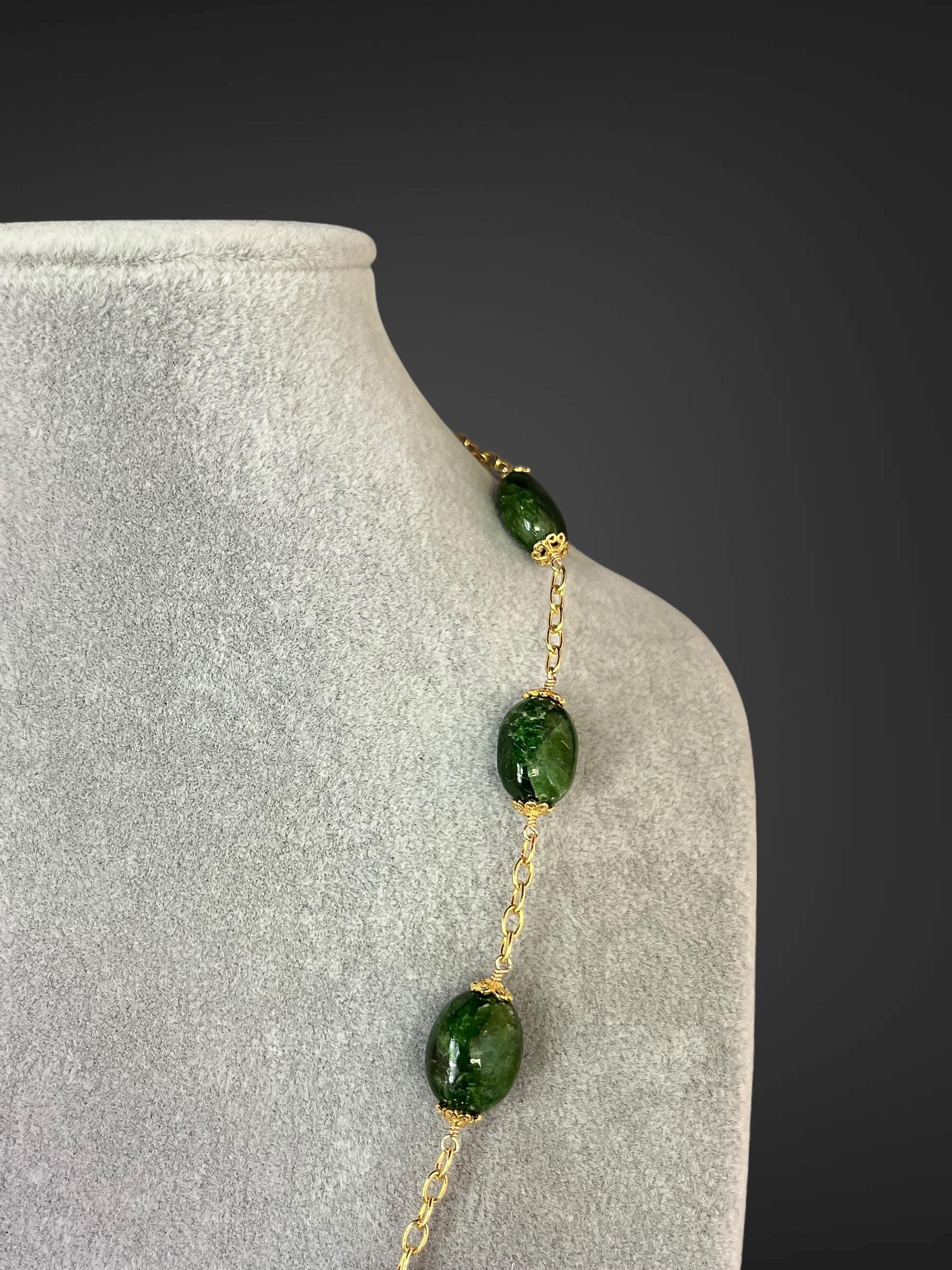 Emerald Green Chrome Diopside Nugget Jewelry Set