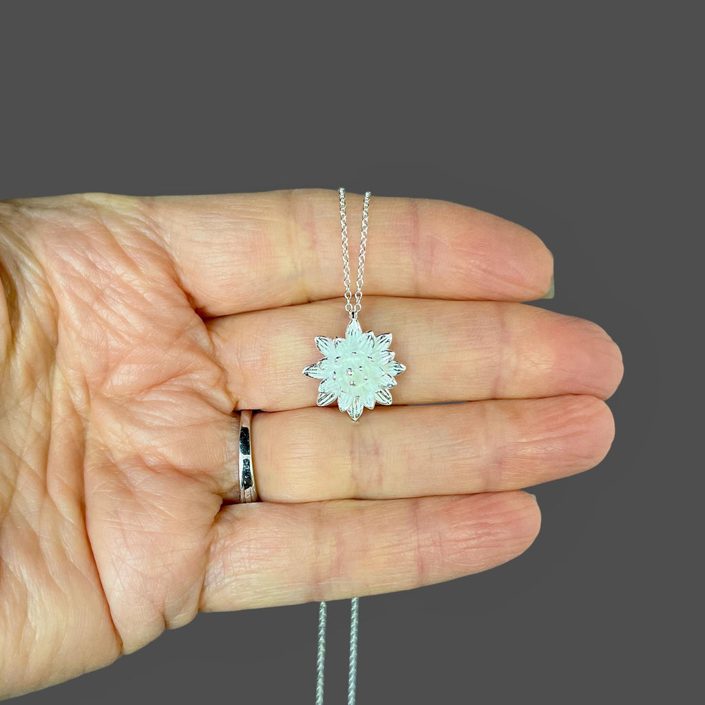 Three-Dimensional Sterling Silver Flower Charm Pendant Necklace