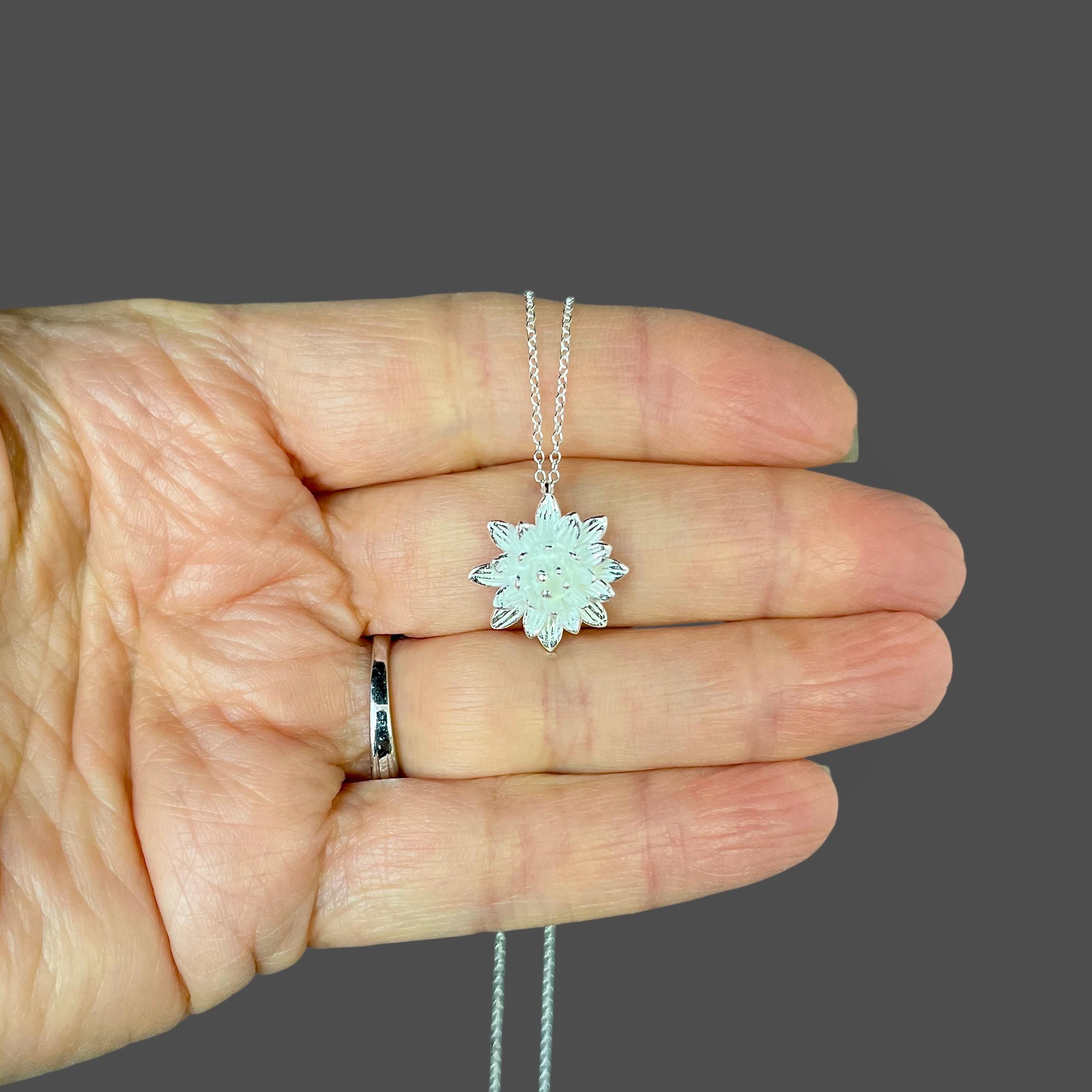 Three-Dimensional Sterling Silver Flower Charm Pendant Necklace