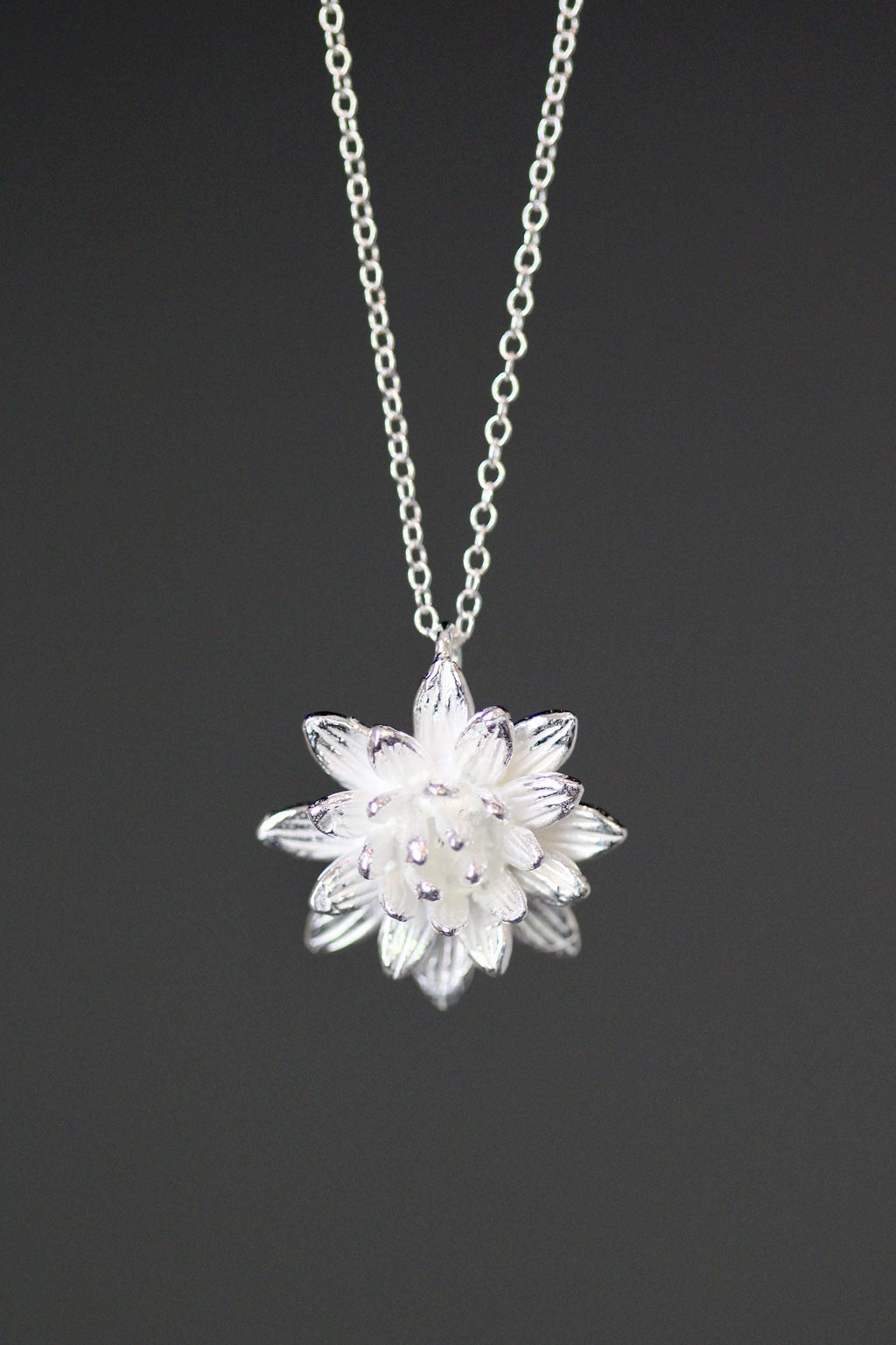 Three-Dimensional Sterling Silver Flower Charm Pendant Necklace