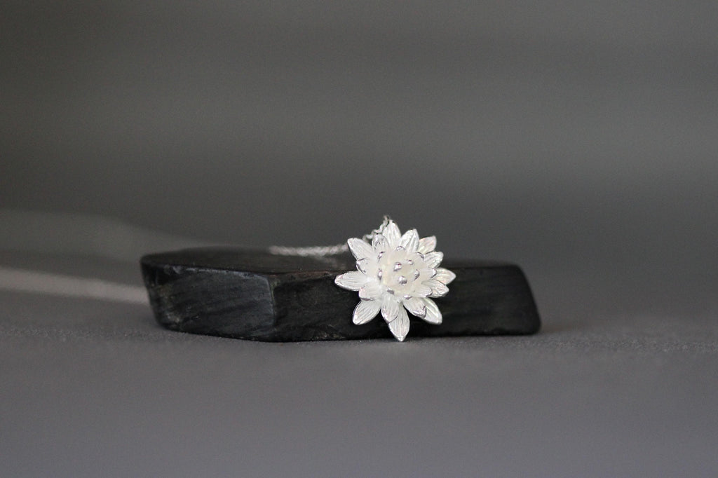 Three-Dimensional Sterling Silver Flower Charm Pendant Necklace