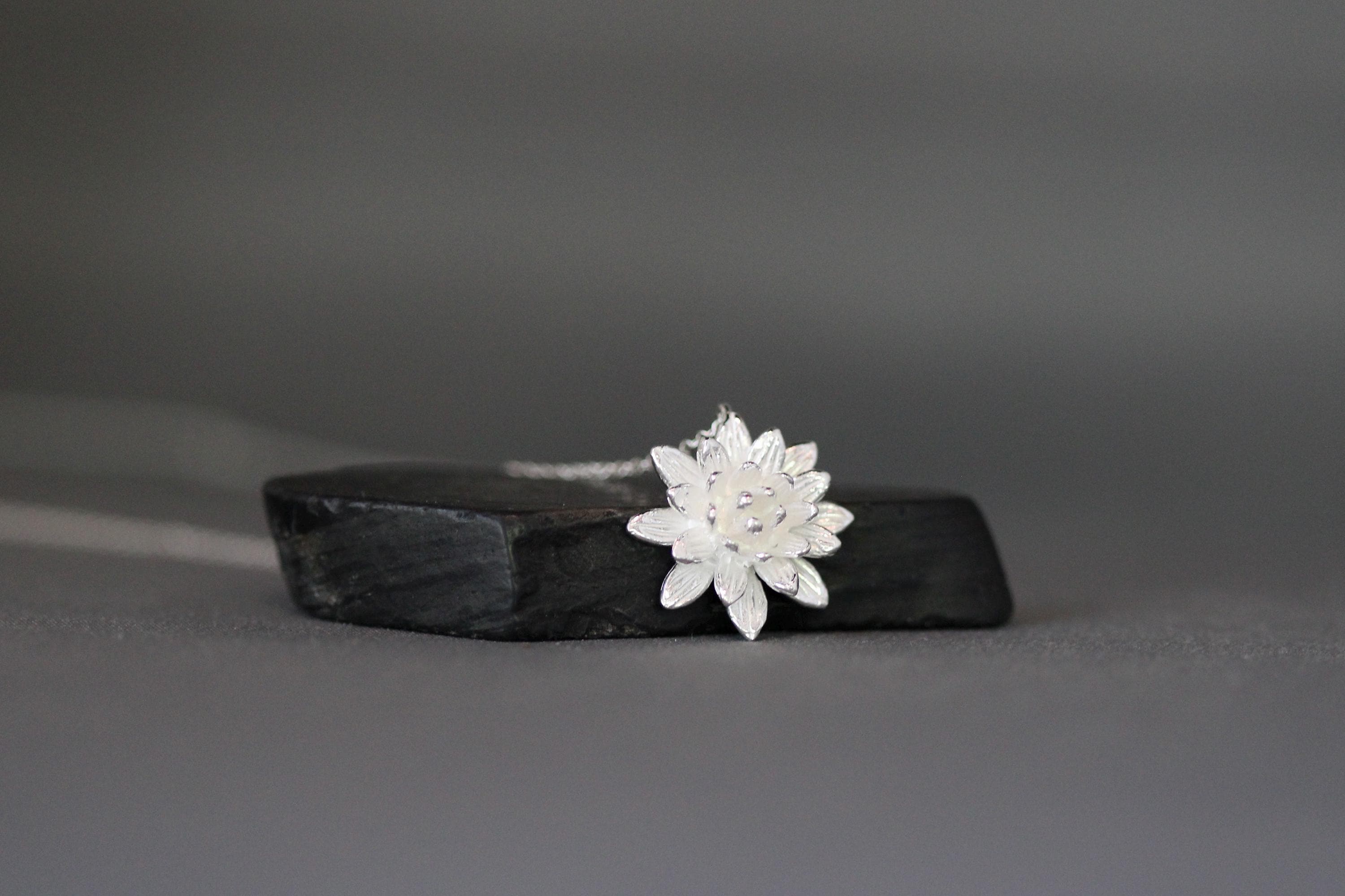 Three-Dimensional Sterling Silver Flower Charm Pendant Necklace