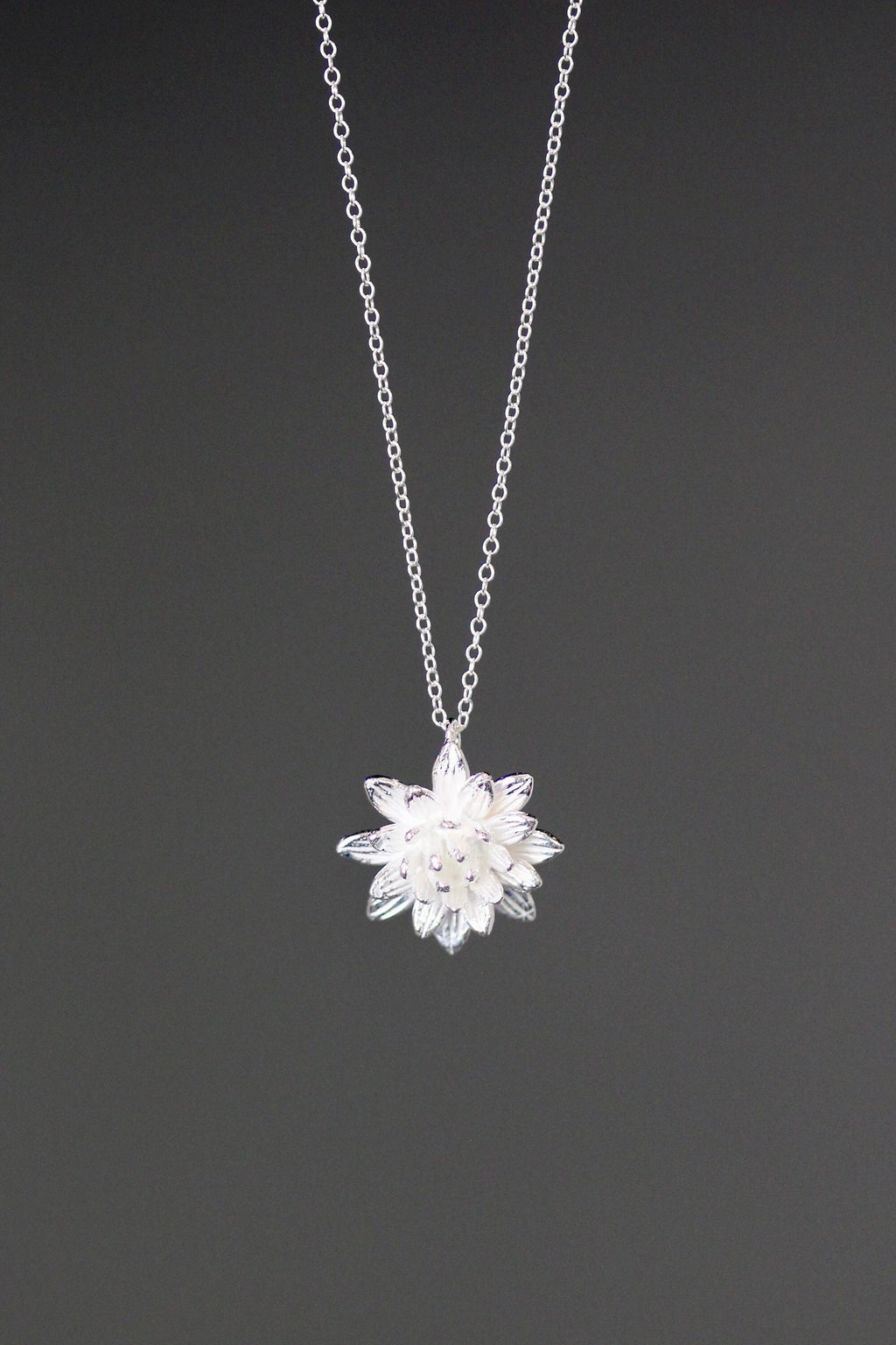 Three-Dimensional Sterling Silver Flower Charm Pendant Necklace